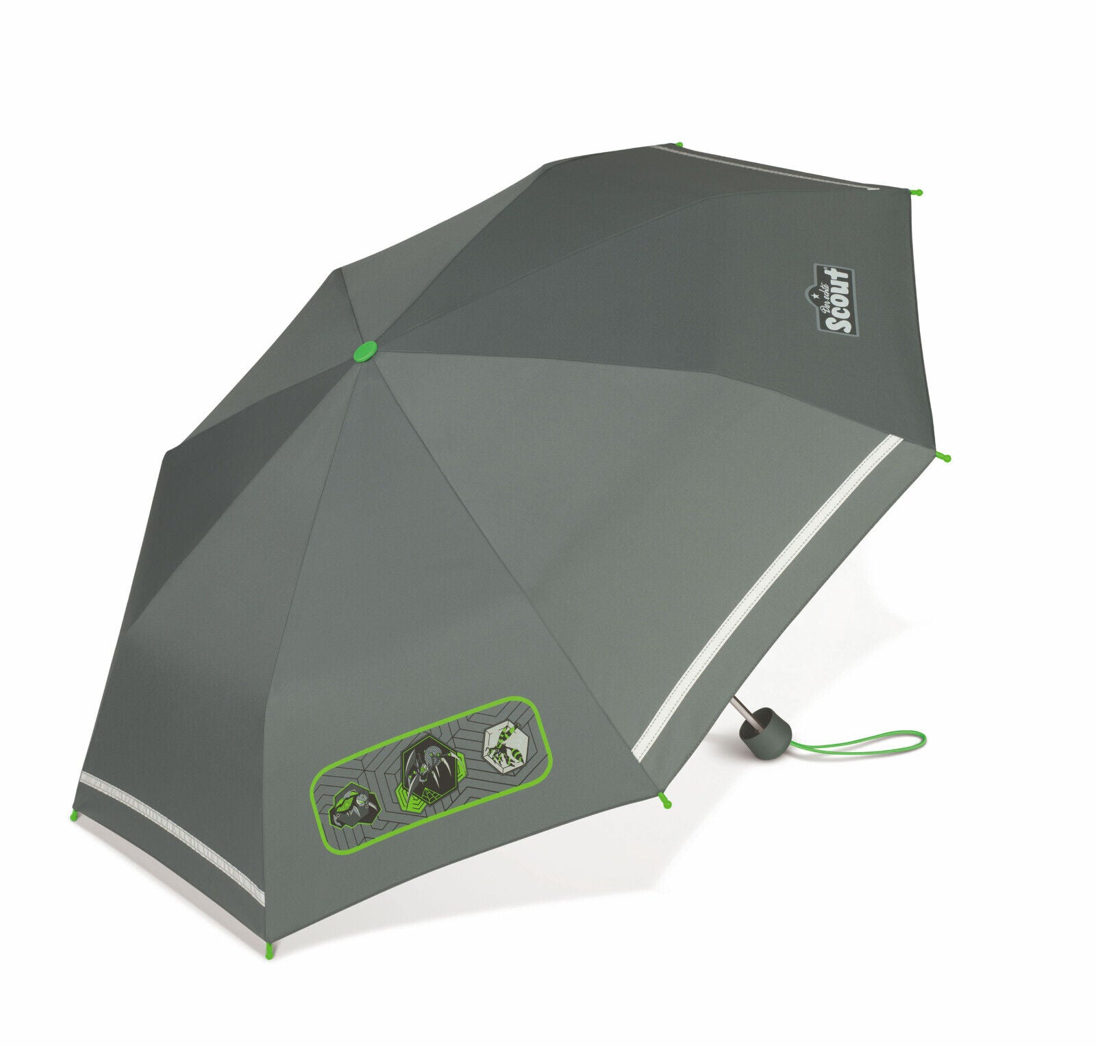 Scout Boys Kinder Regenschirm Taschenschirm mit Reflektionsstreifen Black Spider