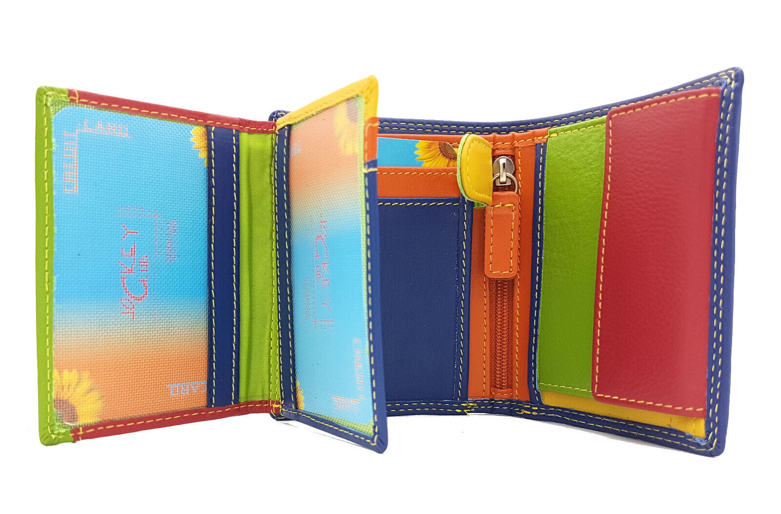 Jockey Club echt Leder Mini Damen Geldbörse Portemonnaie Rio bunt / blau