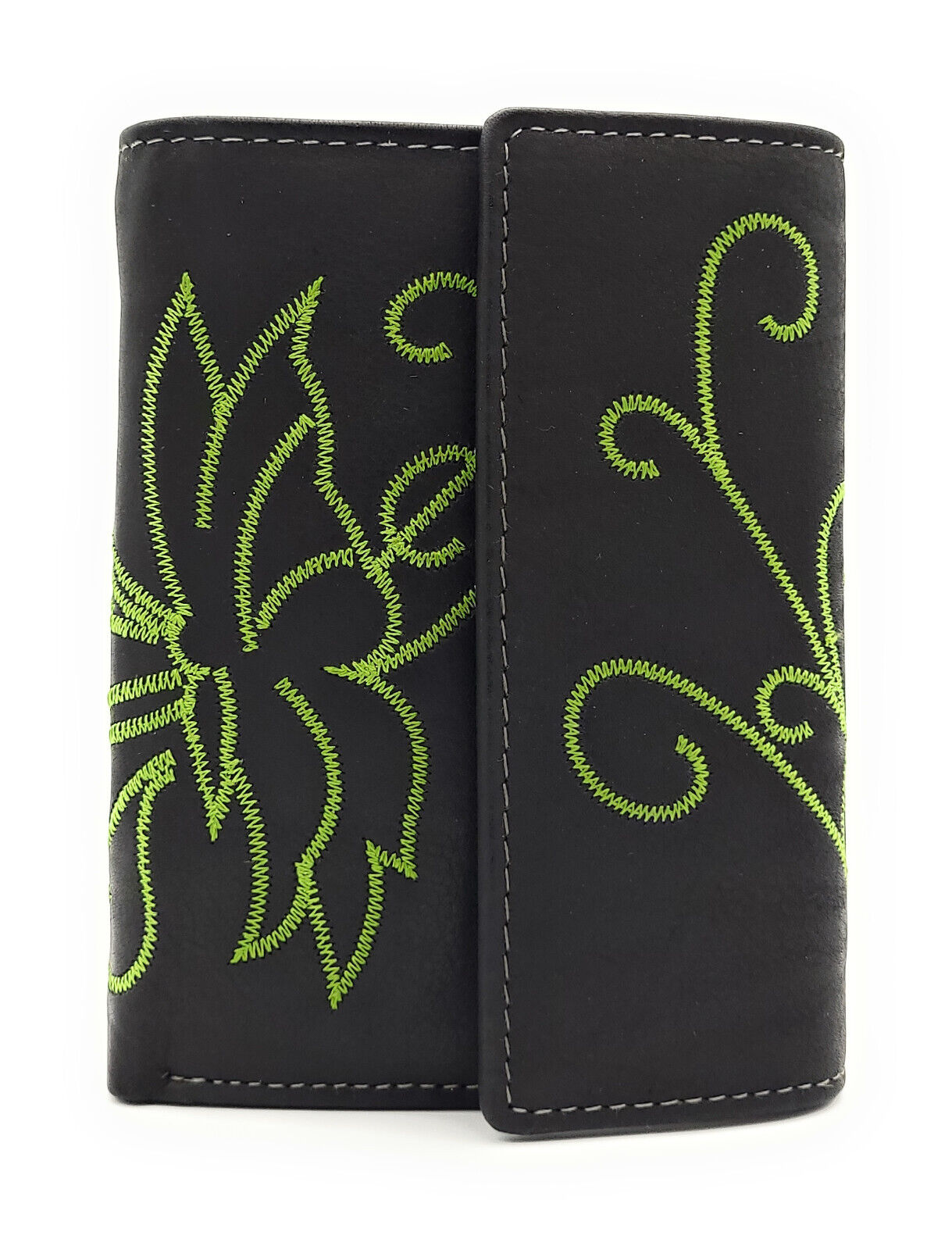 Jockey Club echt Leder Damen Geldbörse mit Stickerei Schmetterling + RFID Schutz grün