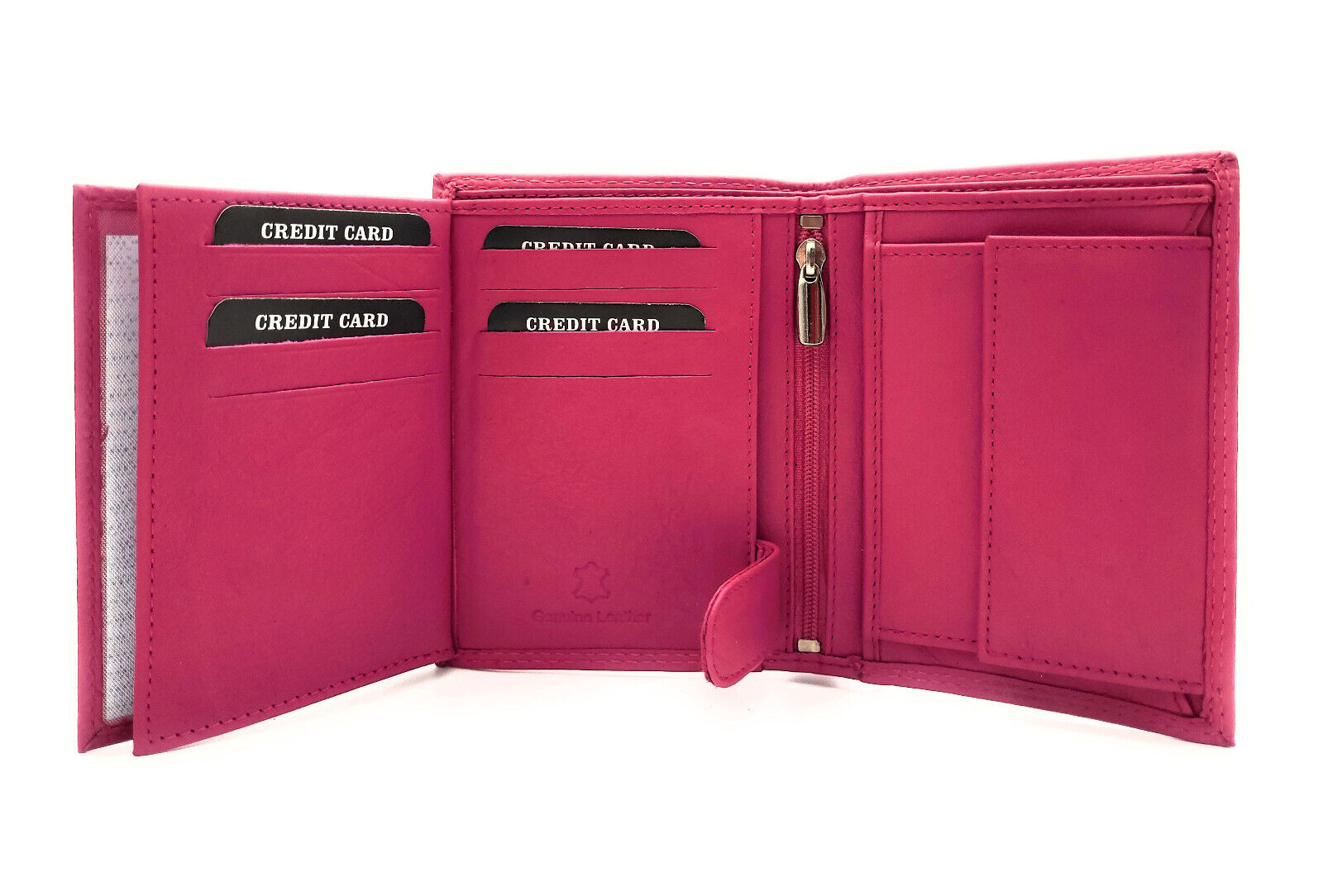 Lemasi Geldbörse Portemonnaie Geldbeutel aus weichem Rindleder 9 Kartenfächer Doppelnaht pink