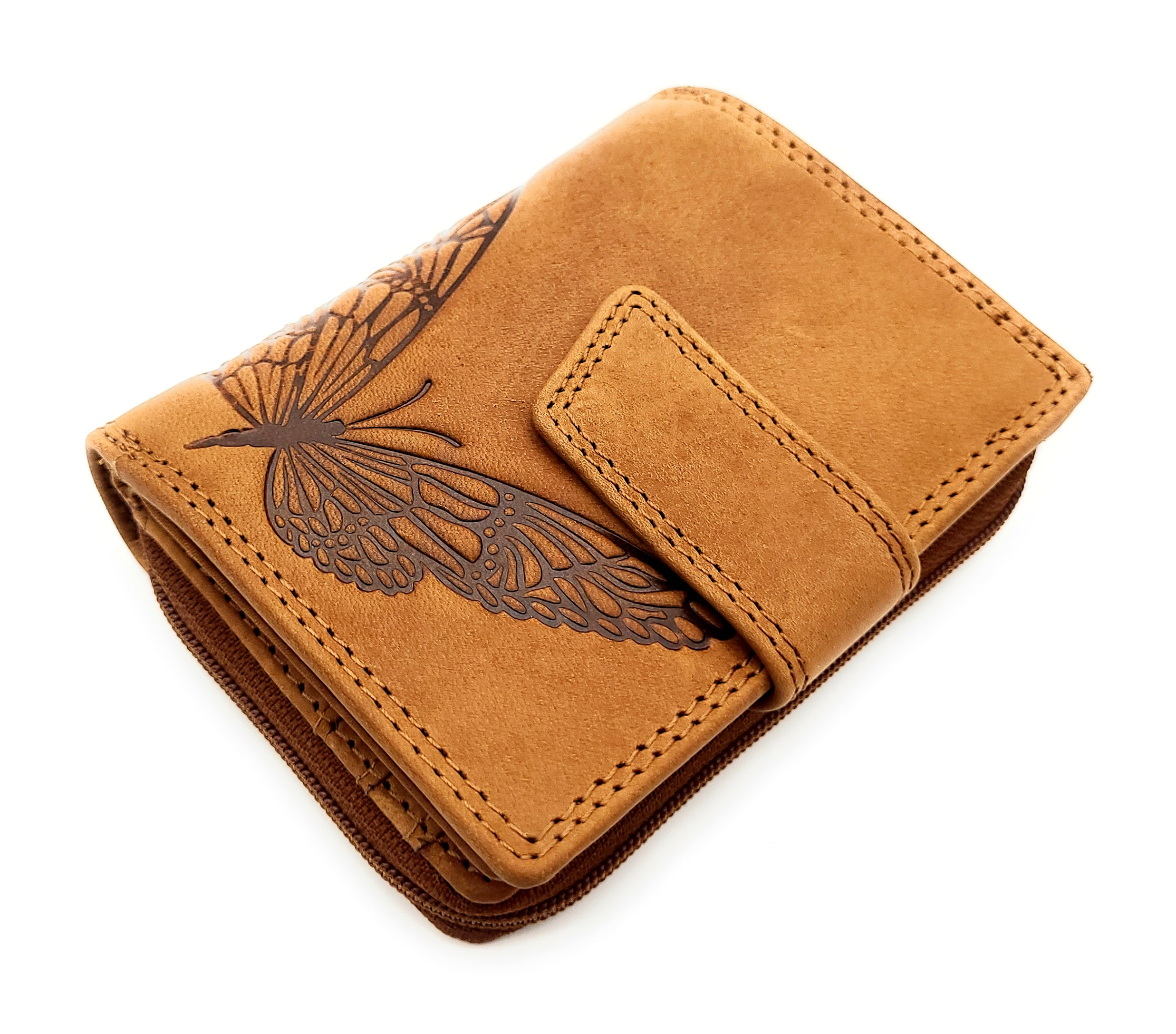 Jockey Club echt Leder Geldbörse Portemonnaie Geldbeutel Sauvage mit RFID Schutz Schmetterling braun