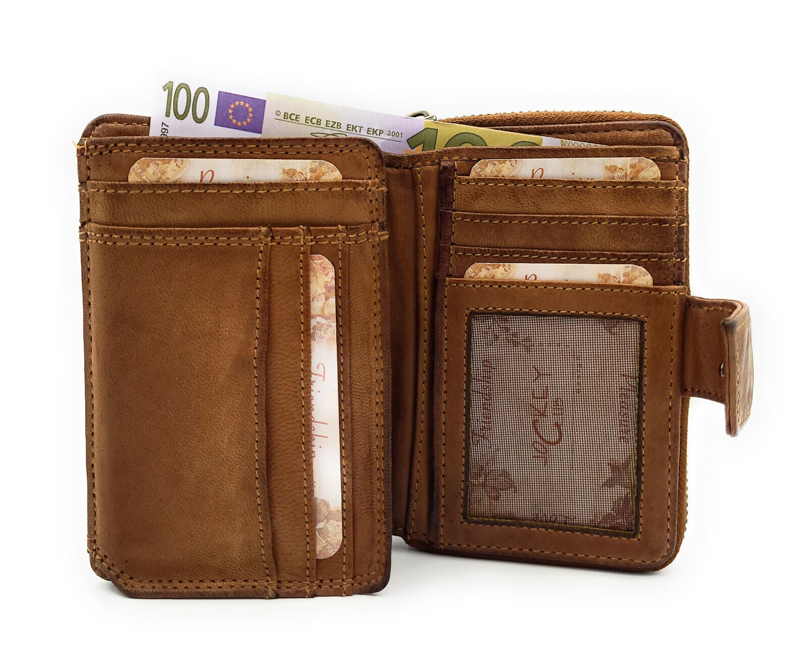 Jockey Club echt Leder Geldbörse Portemonnaie Vintage Style Shabby Chic Used Look mit RFID Schutz braun