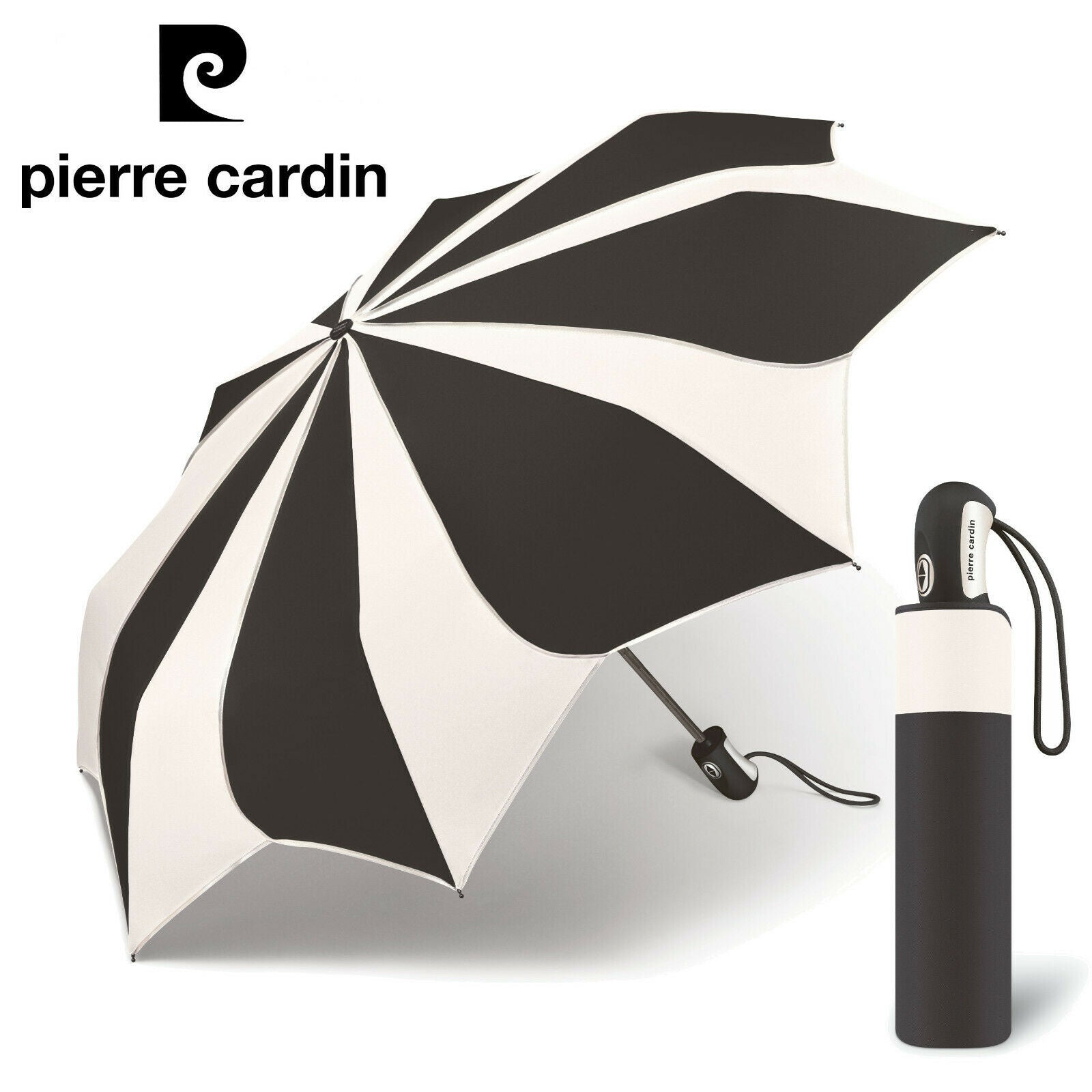 pierre cardin Damen Regenschirm Taschenschirm Auf-Zu Automatik Sunflower schwarz weiß