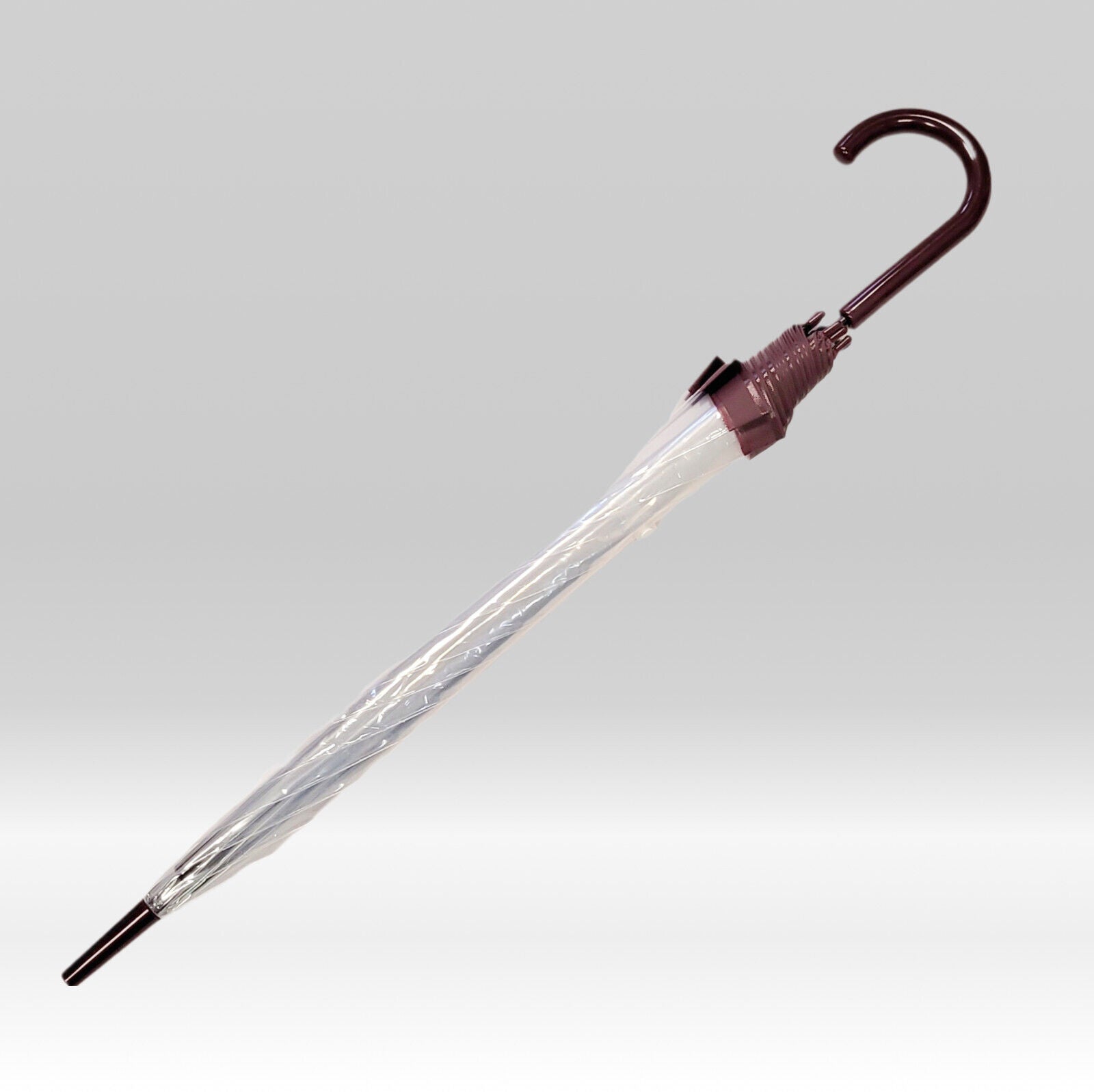 Regenschirm Stockschirm transparent durchsichtig mit Automatik Borte bordeaux