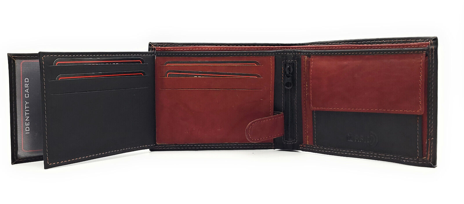 McLean echt Leder Geldbörse Portemonnaie Geldbeutel mit RFID Schutz schwarz rot