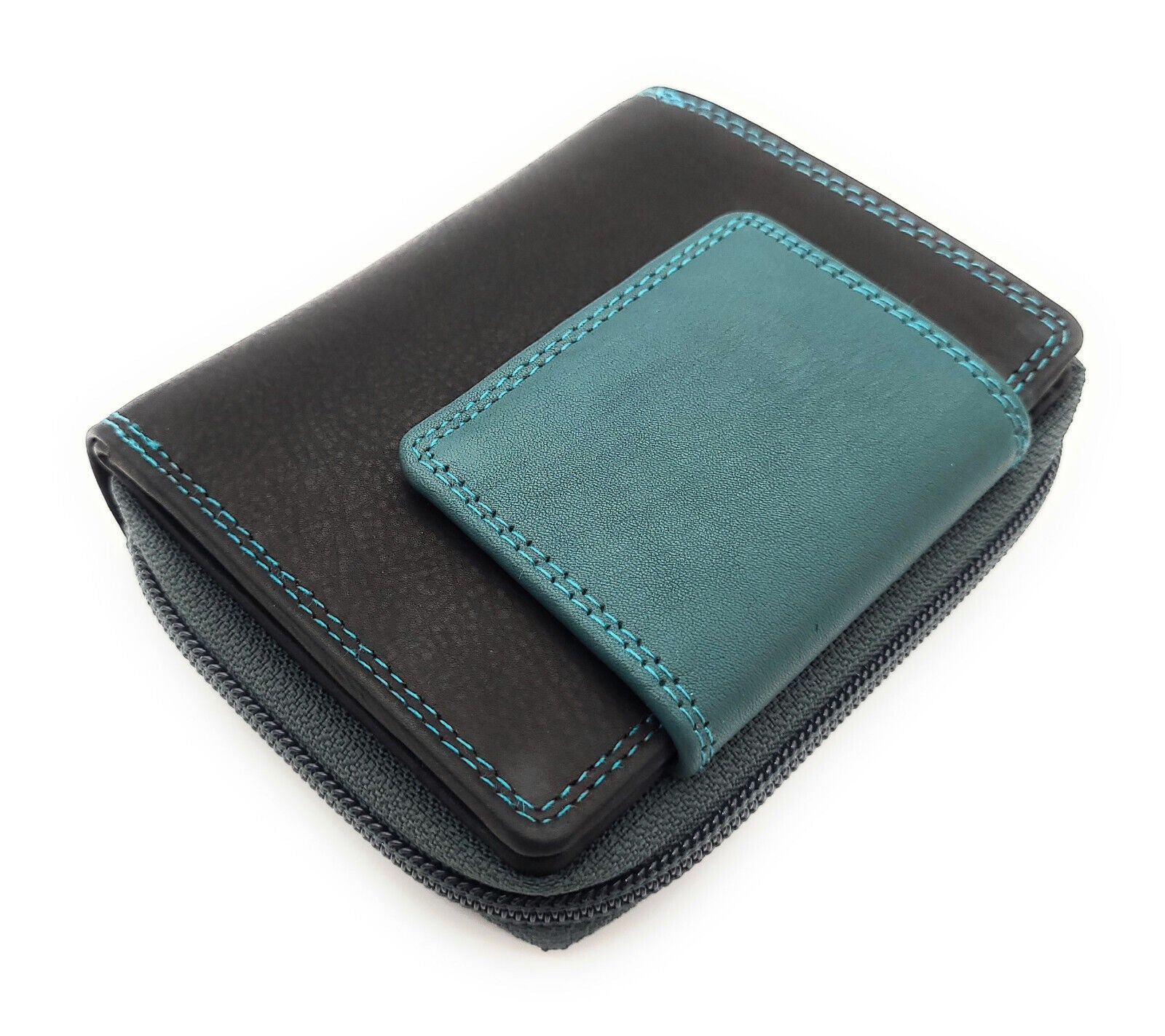 Jockey Club echt Leder Damen Geldbörse Portemonnaie mit RFID Schutz schwarz petrol