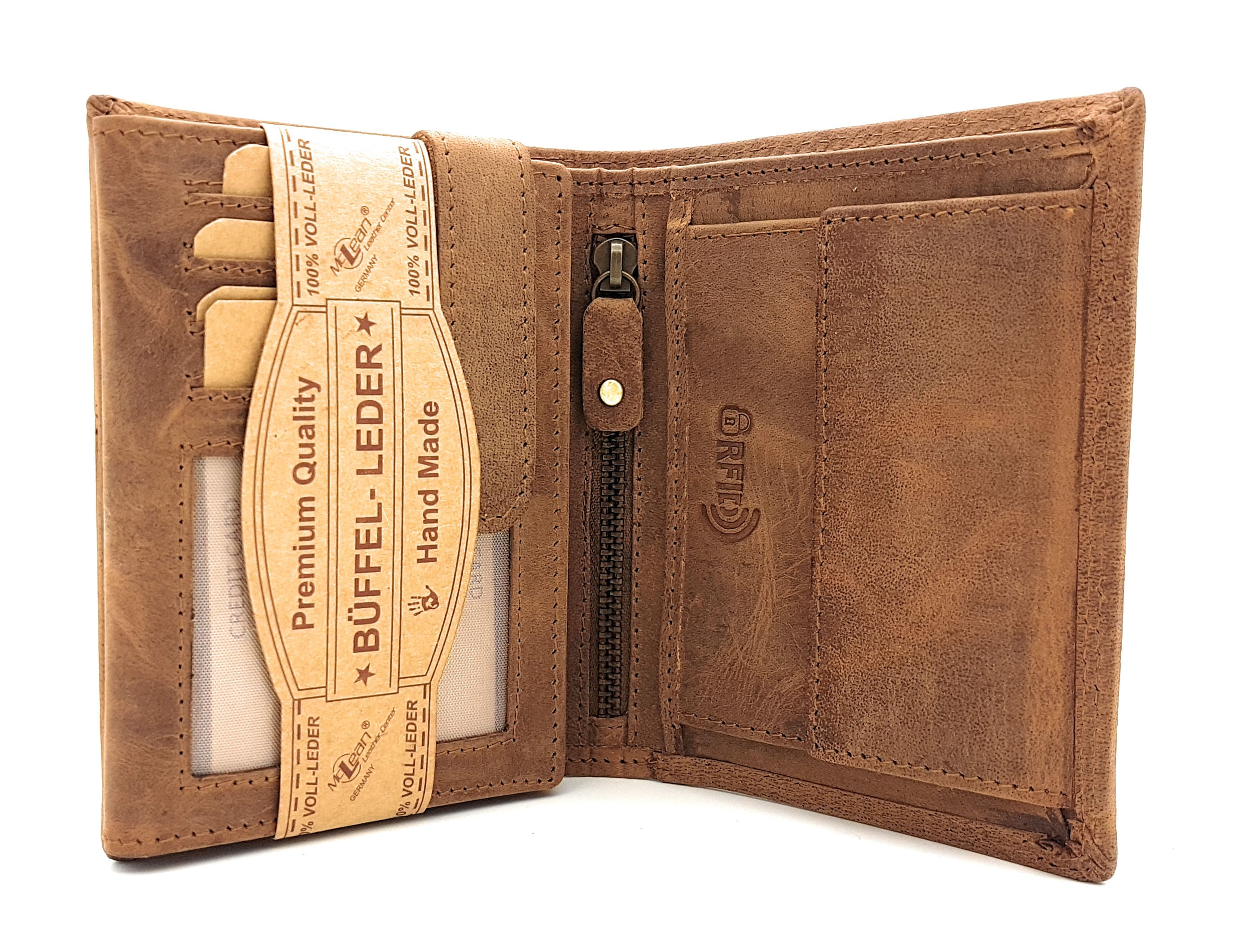 McLean echt Büffel Voll-Leder Geldbörse Portemonnaie Totenkopf Skull mit RFID NFC Schutz braun