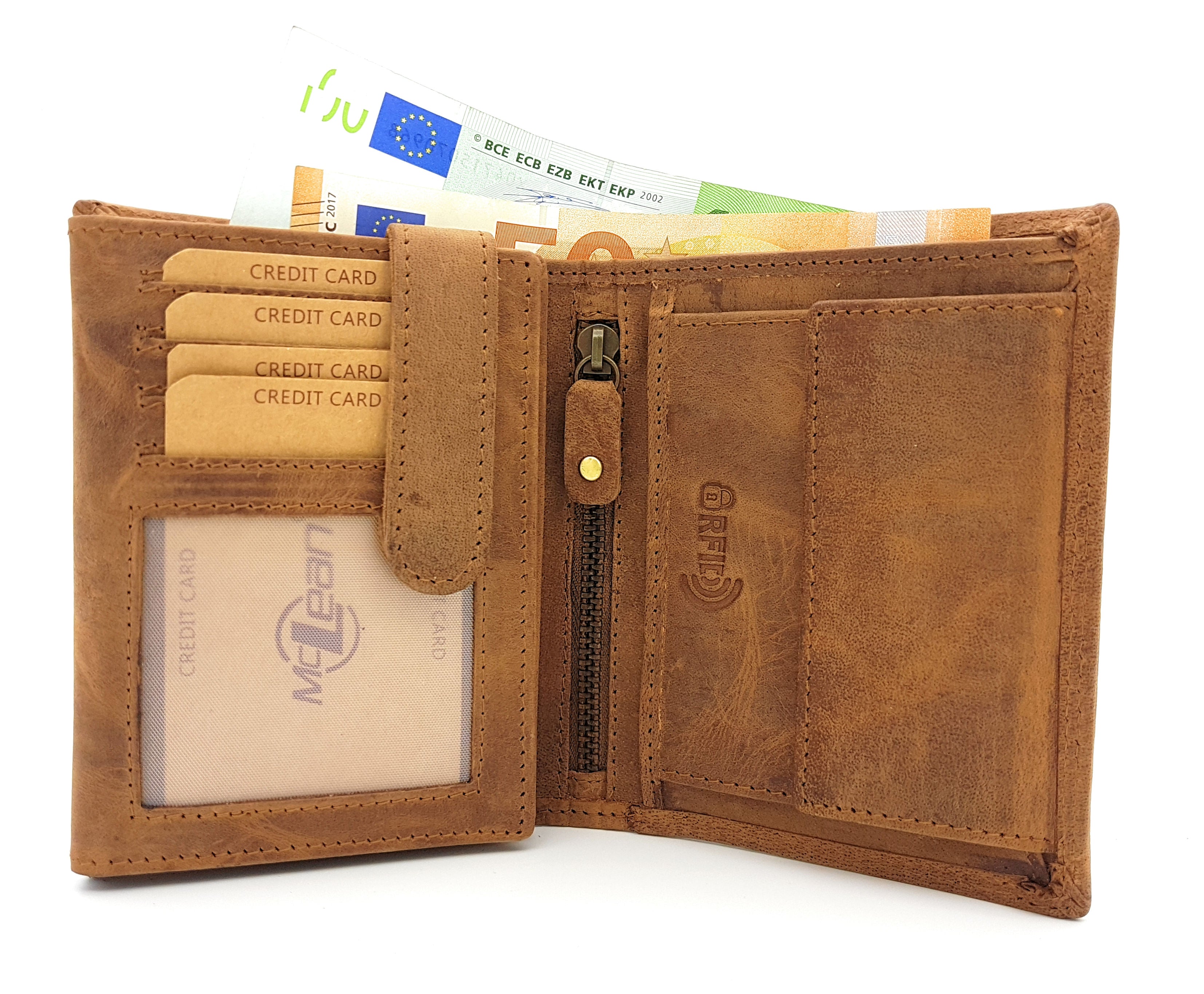 McLean echt Büffel Voll-Leder Geldbörse Portemonnaie Totenkopf Skull mit RFID NFC Schutz braun