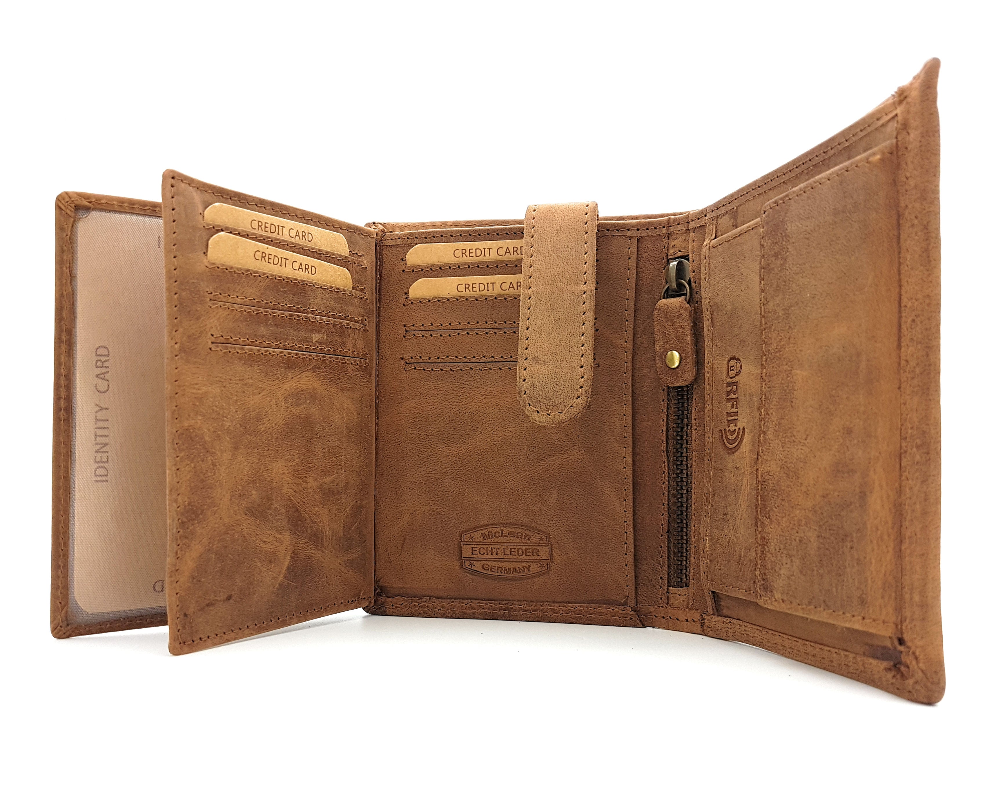 McLean echt Büffel Voll-Leder Geldbörse Portemonnaie Totenkopf Skull mit RFID NFC Schutz braun