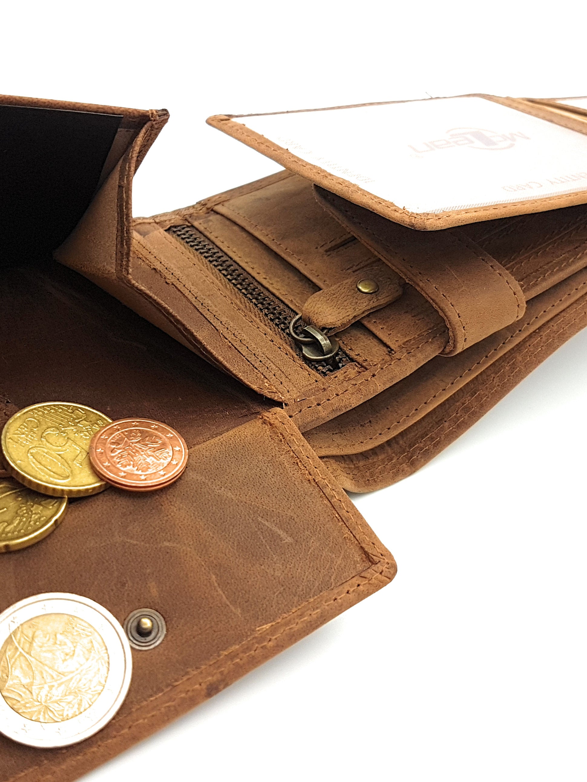 McLean echt Büffel Voll-Leder Männer Geldbörse, quer, naturbelassenes Hunterleder Portemonnaie Totenkopf Schädel Skull mit RFID NFC Schutz