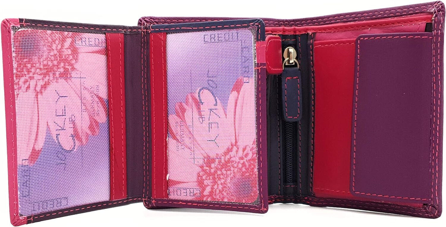 Jockey Club echt Leder Mini Damen Geldbörse Portemonnaie Rio bunt / beere