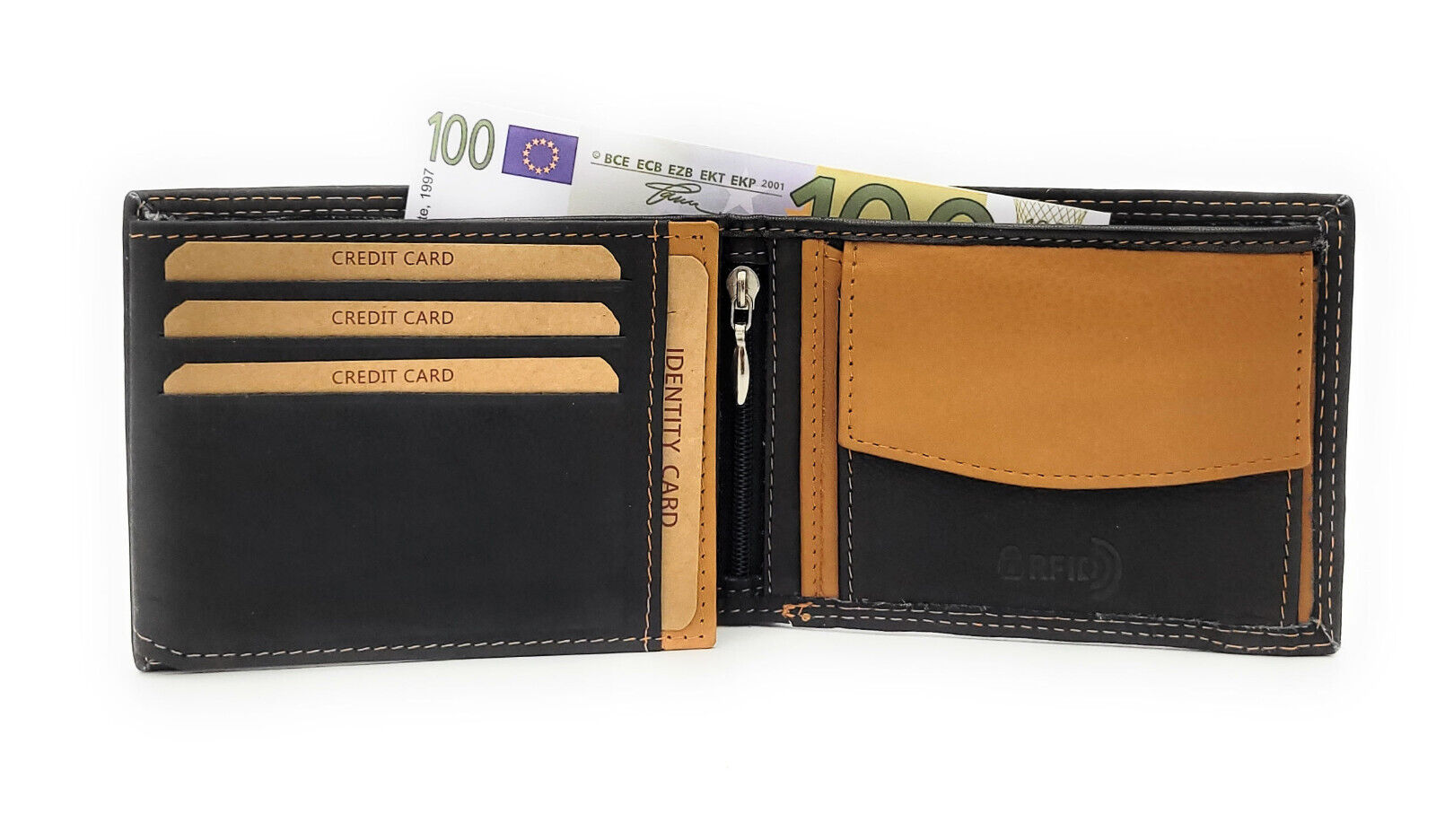 Jockey Club Basic echt Leder Herren Geldbörse Portemonnaie Geldbeutel mit RFID Schutz schwarz hellbraun