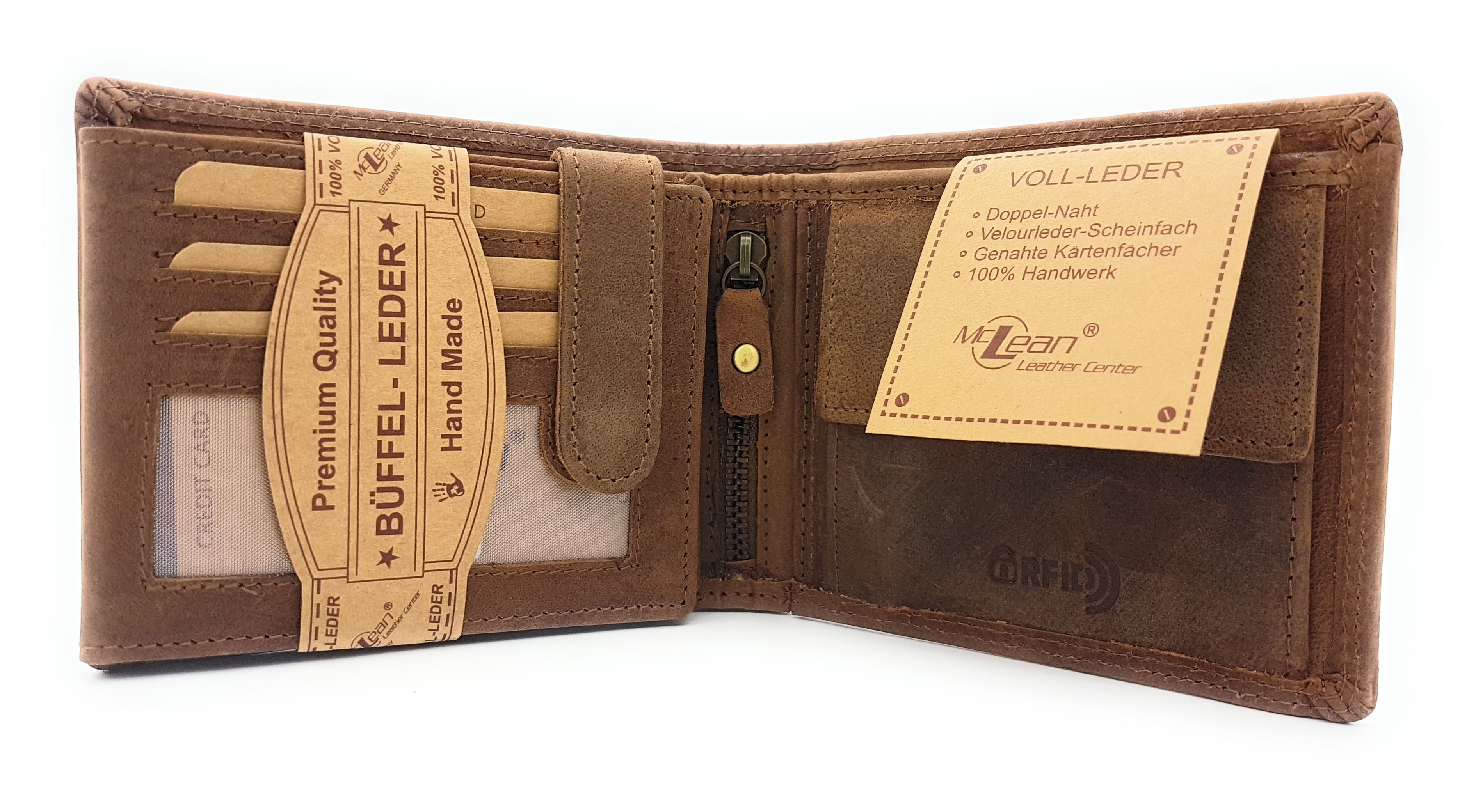 Jockey Club Basic echt Büffel Voll-Leder Geldbörse für Männer, naturbelassenes Hunterleder Portemonnaie Traktor mit RFID NFC Schutz