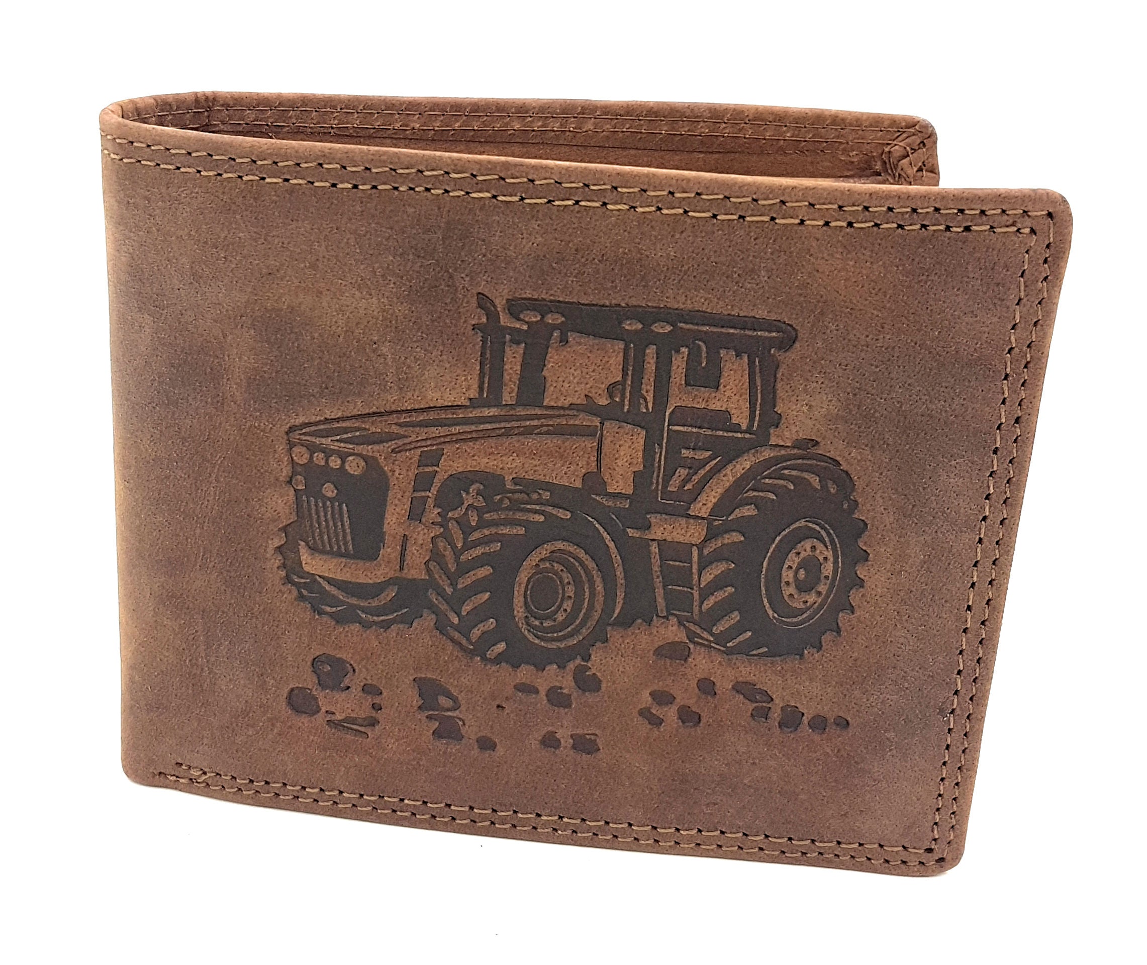 Jockey Club Basic echt Büffel Voll-Leder Geldbörse für Männer, naturbelassenes Hunterleder Portemonnaie Traktor mit RFID NFC Schutz