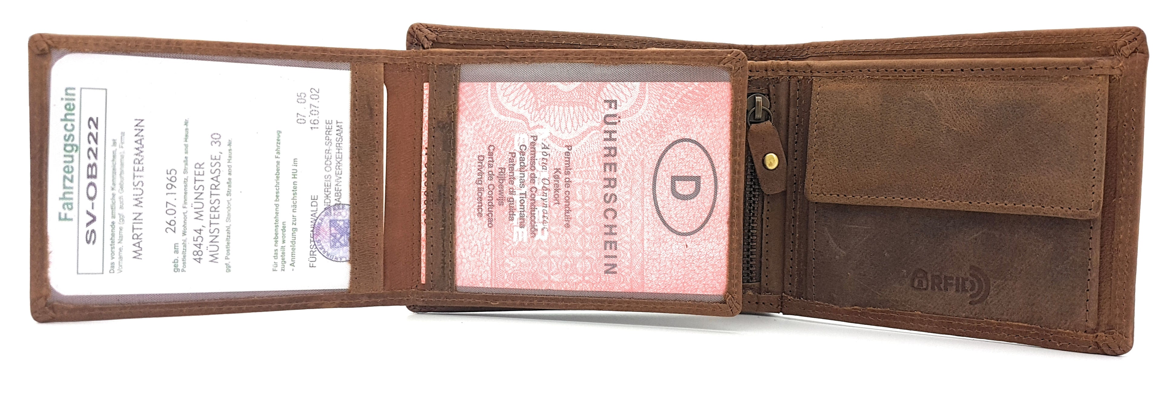 Jockey Club Basic echt Büffel Voll-Leder Geldbörse für Männer, naturbelassenes Hunterleder Portemonnaie Traktor mit RFID NFC Schutz