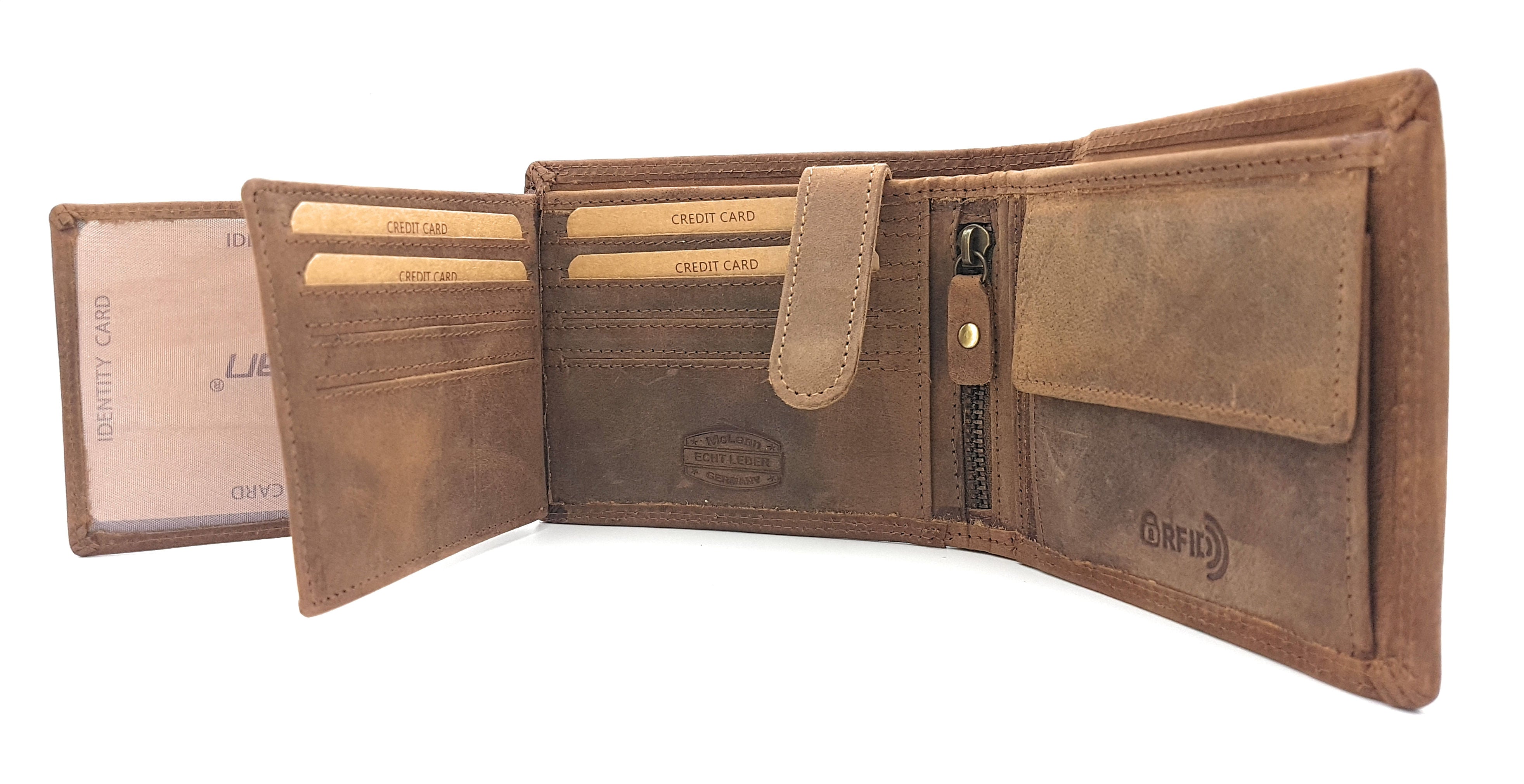 Jockey Club Basic echt Büffel Voll-Leder Geldbörse für Männer, naturbelassenes Hunterleder Portemonnaie Traktor mit RFID NFC Schutz