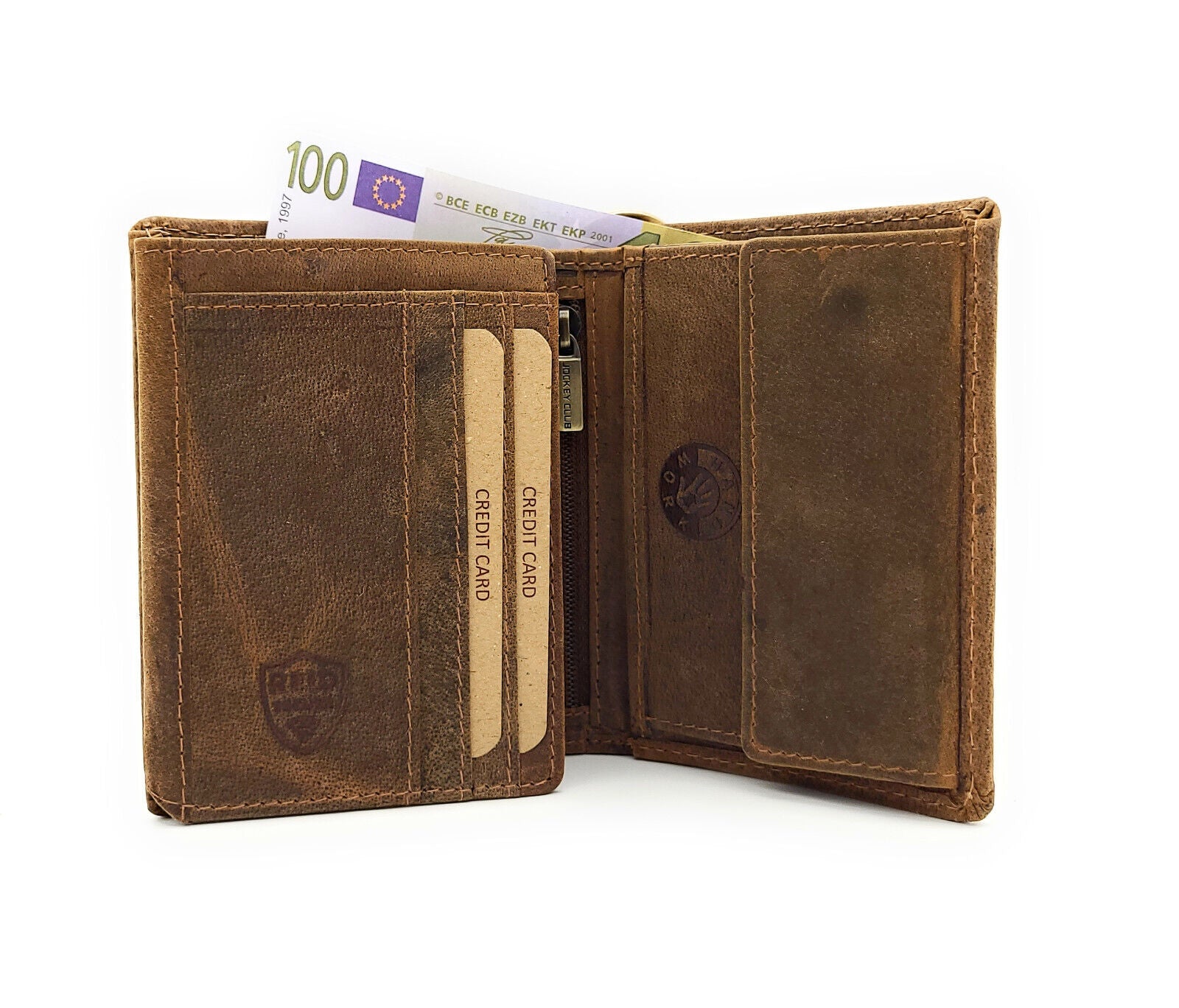 Jockey Club echt Leder Biker Geldbörse Portemonnaie mit Kette RFID Schutz cognac braun