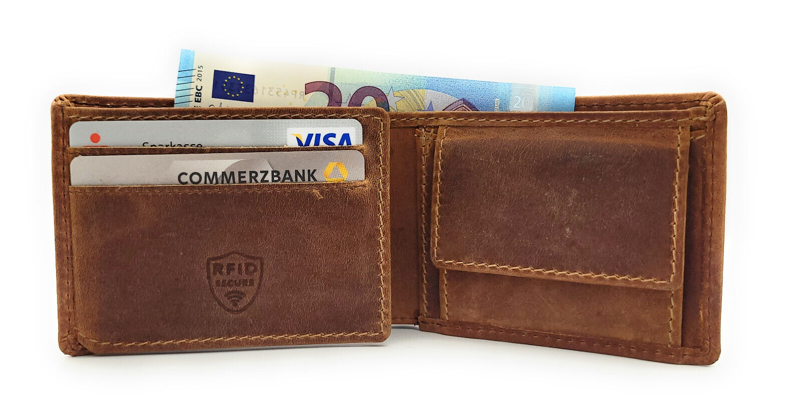 Jockey Club Mini Leder Geldbörse Vintagebraun – Handgefertigt mit RFID-Schutz im rustikalen Design