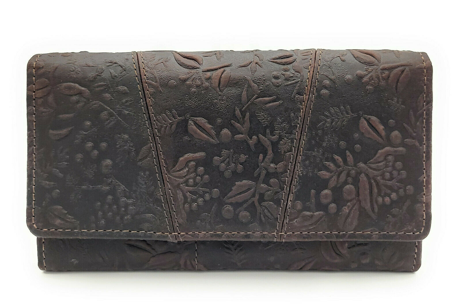 Hill Burry echt Leder Damen Geldbörse Portemonnaie floral mit RFID NFC Schutz schoko braun