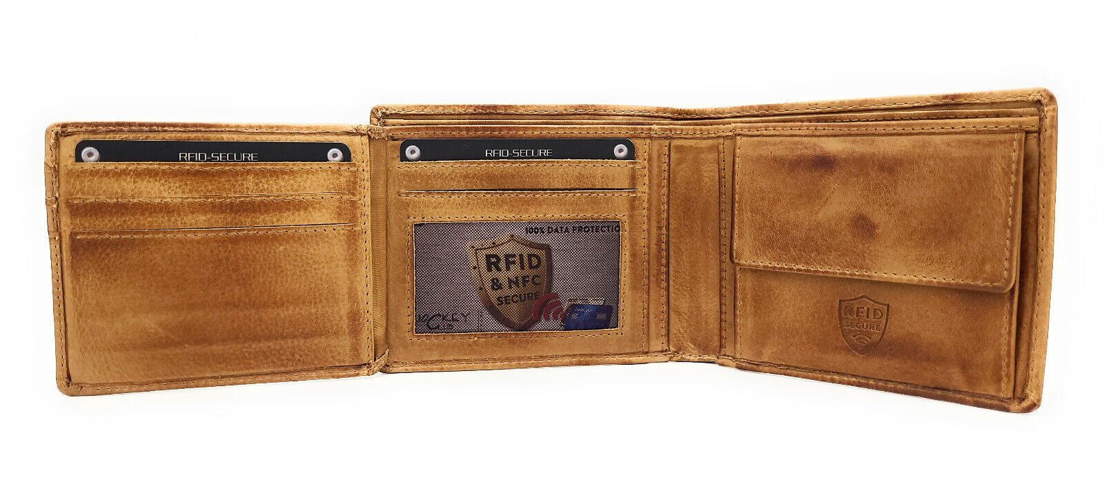 Jockey Club echt Leder Geldbörse Portemonnaie Vintage mit RFID Schutz cognac