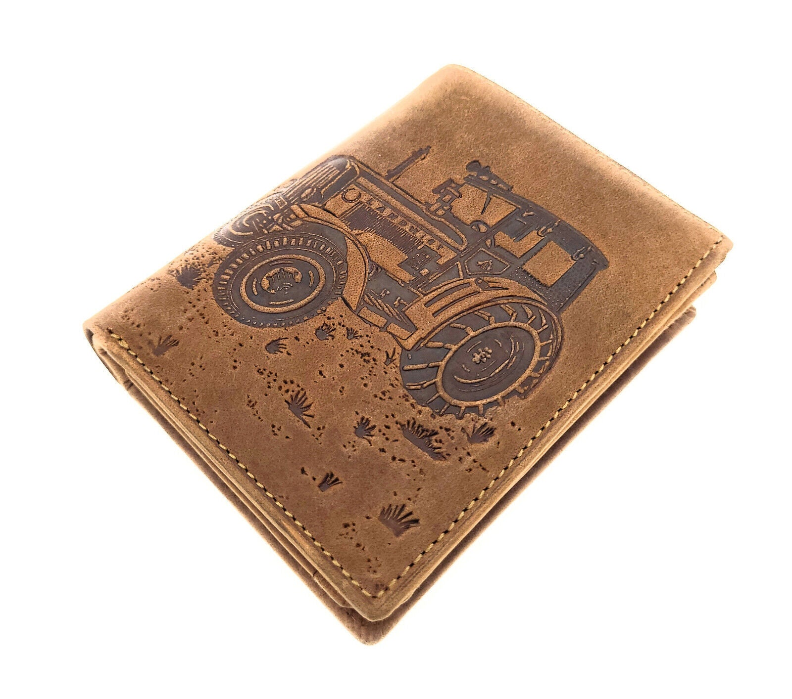 Jockey Club echt Leder Geldbörse Portemonnaie Traktor Trecker Landwirt mit RFID NFC Schutz cognac braun