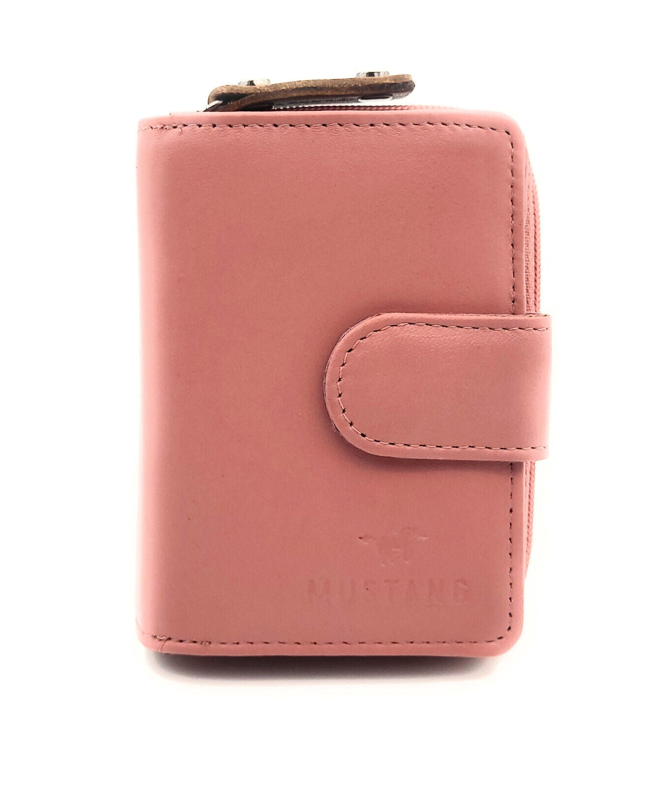 Mustang echt Leder Damen Mini Geldbörse Portemonnaie Urlaubsbörse mit RFID Schutz pink rosé