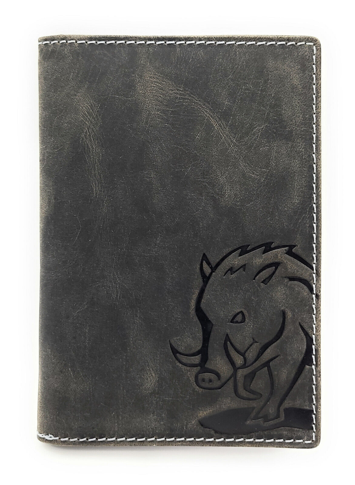 Jockey Club echt Leder Passhülle Etui Hülle Dokumenten Mappe Wildsau Wildschwein duo grau