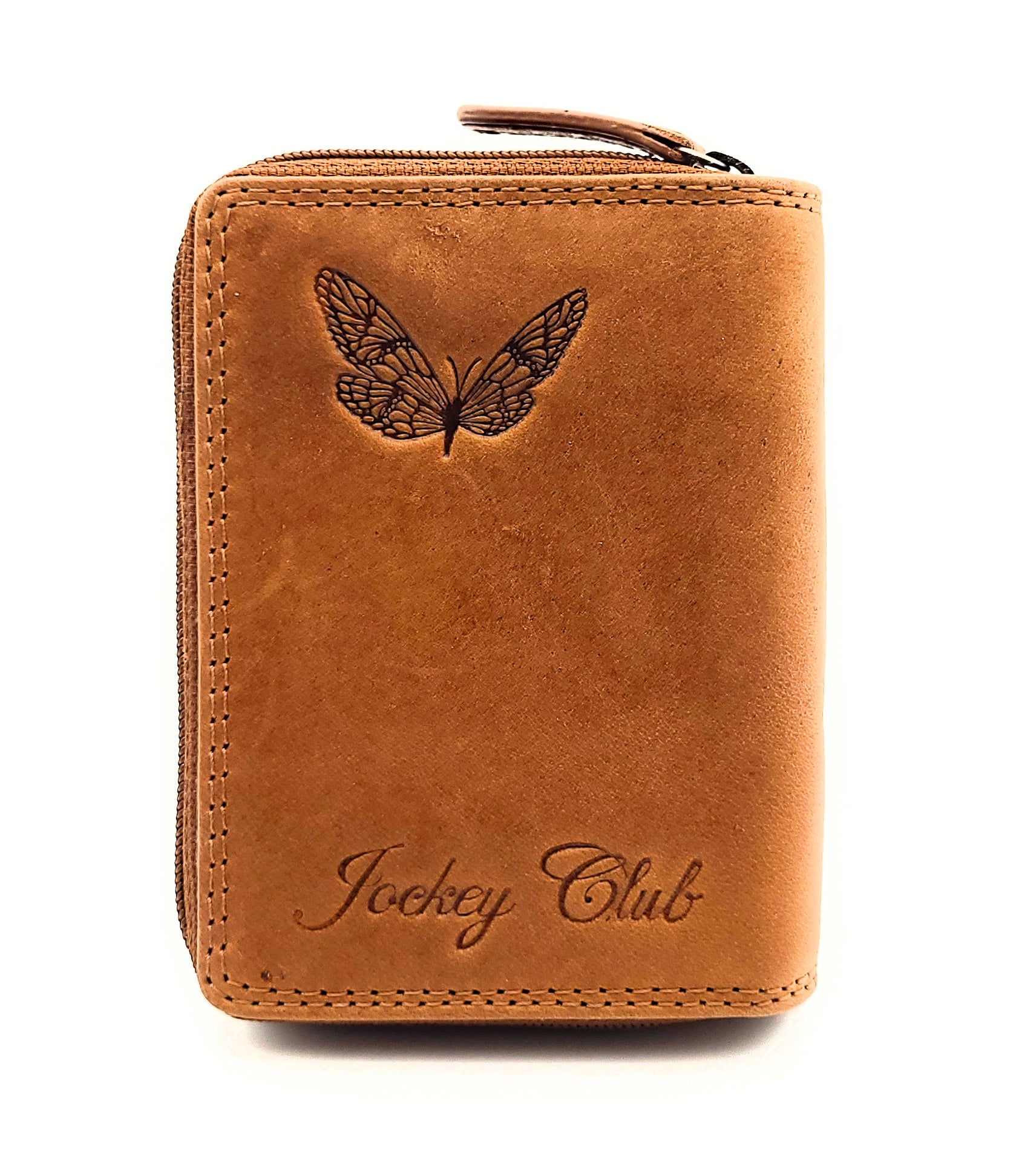 Jockey Club echt Leder Geldbörse Portemonnaie Geldbeutel Sauvage mit RFID Schutz Schmetterling braun