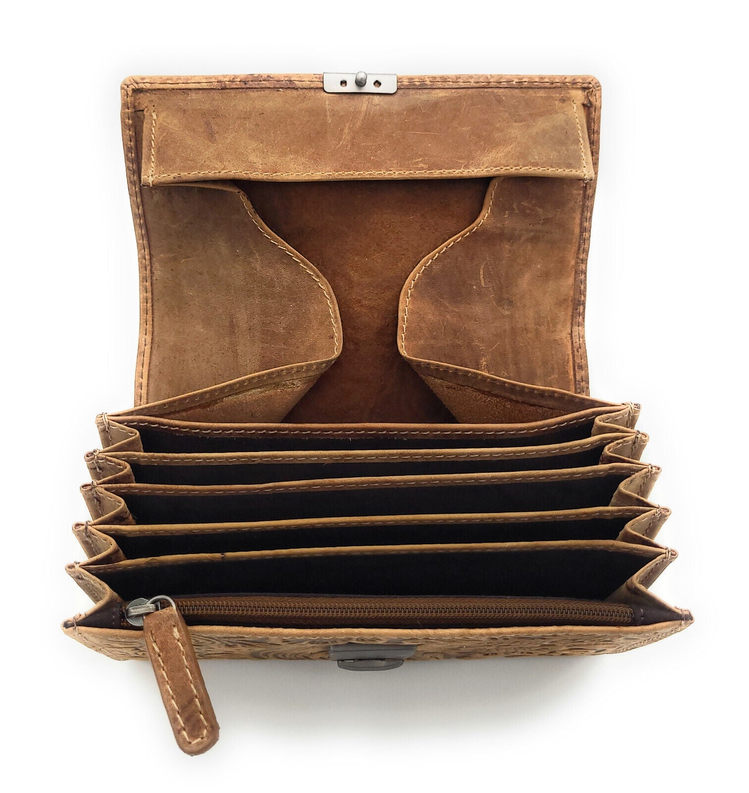 Jockey Club echt Leder Kellnerbörse Geldbörse Portemonnaie Vollrindleder geprägt Blüten & Ranken floral