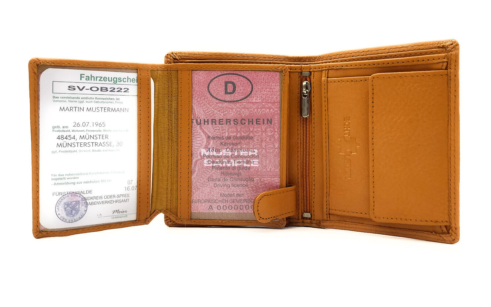 Lemasi Geldbörse Portemonnaie Geldbeutel aus weichem Rindleder 9 Kartenfächer Doppelnaht orange