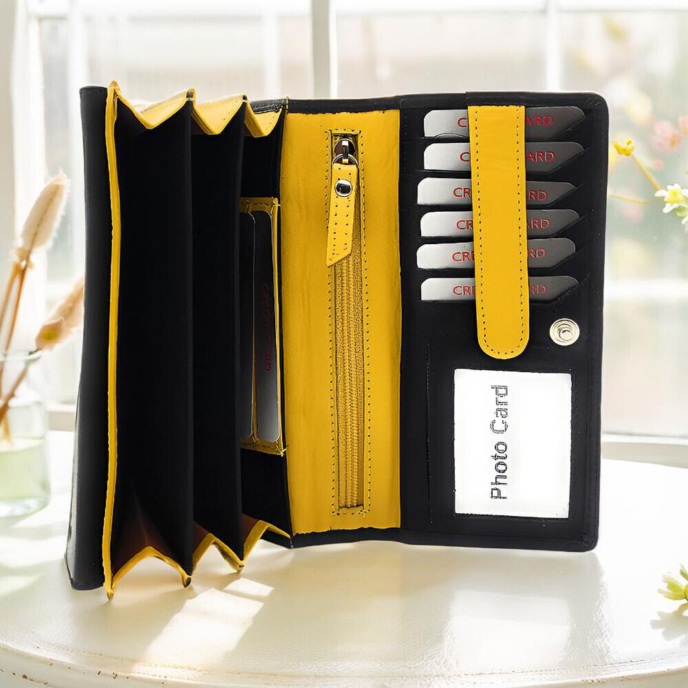 Jockey Club echt Leder Damen Geldbörse Portemonnaie mit RFID Schutz bicolor schwarz gelb