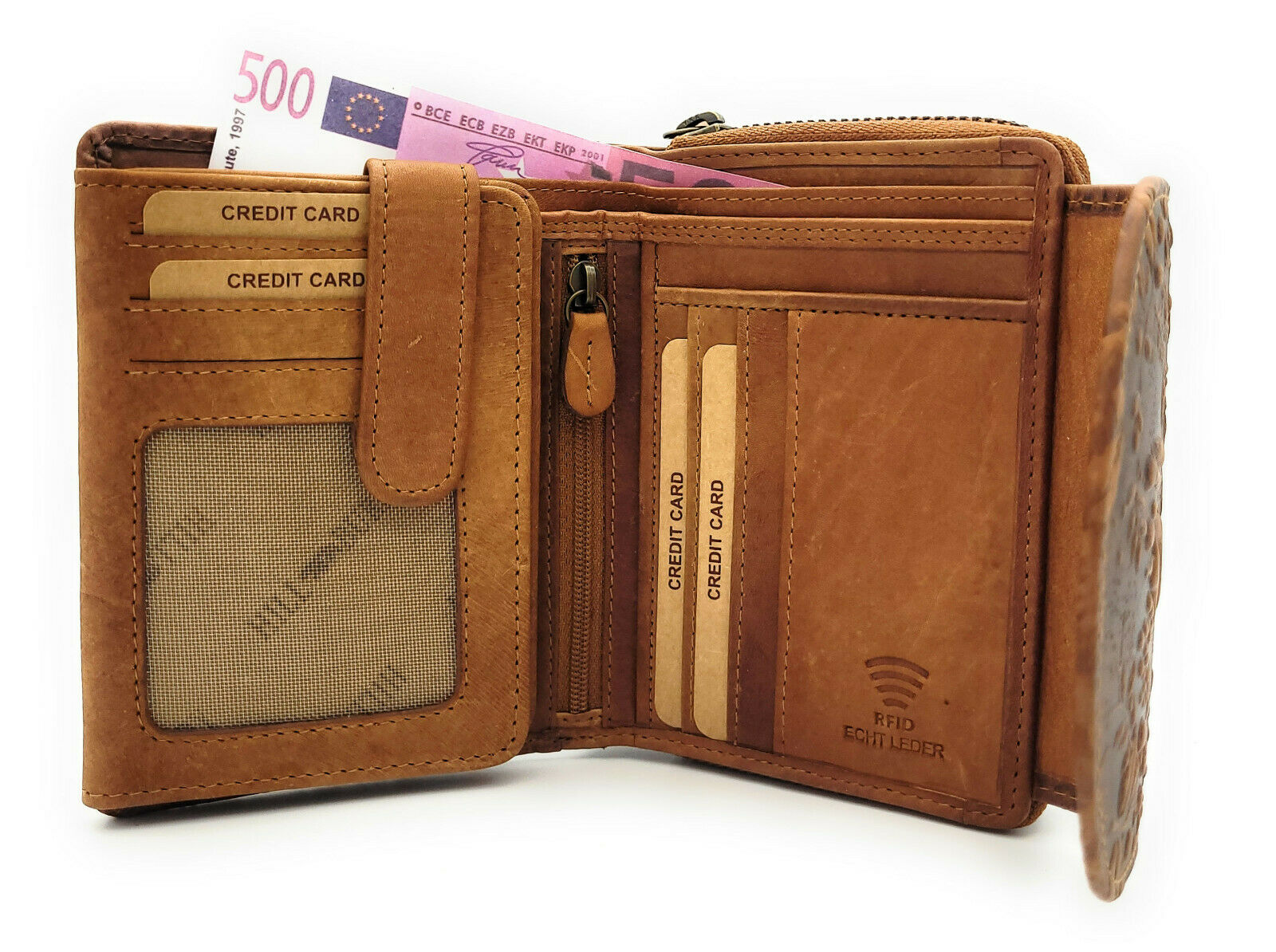 Hill Burry echt Leder Damen Geldbörse Portemonnaie floral mit RFID NFC Schutz
