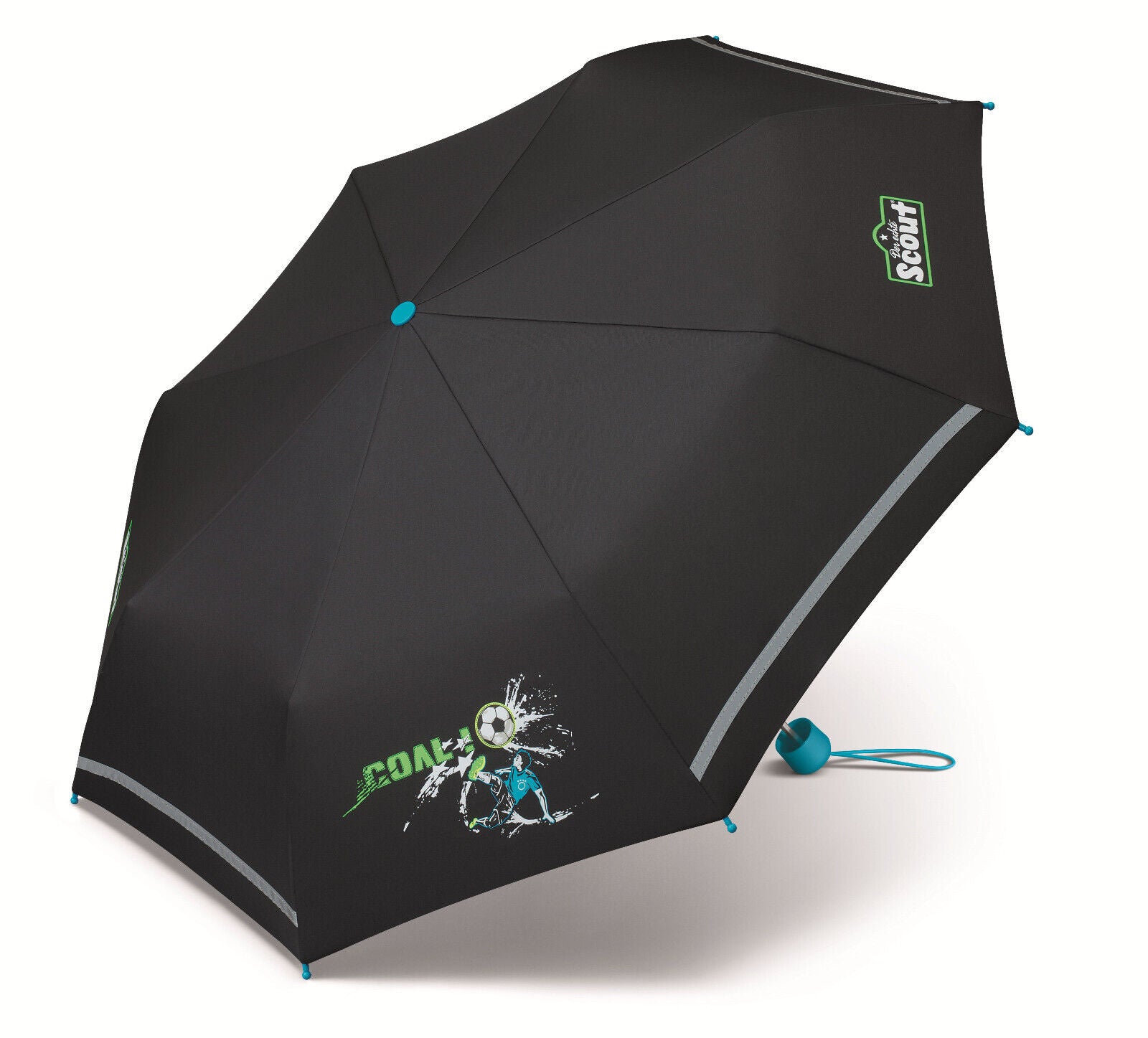 Scout Boys Kinder Regenschirm Taschenschirm mit Reflektionsstreifen Goal Fußball