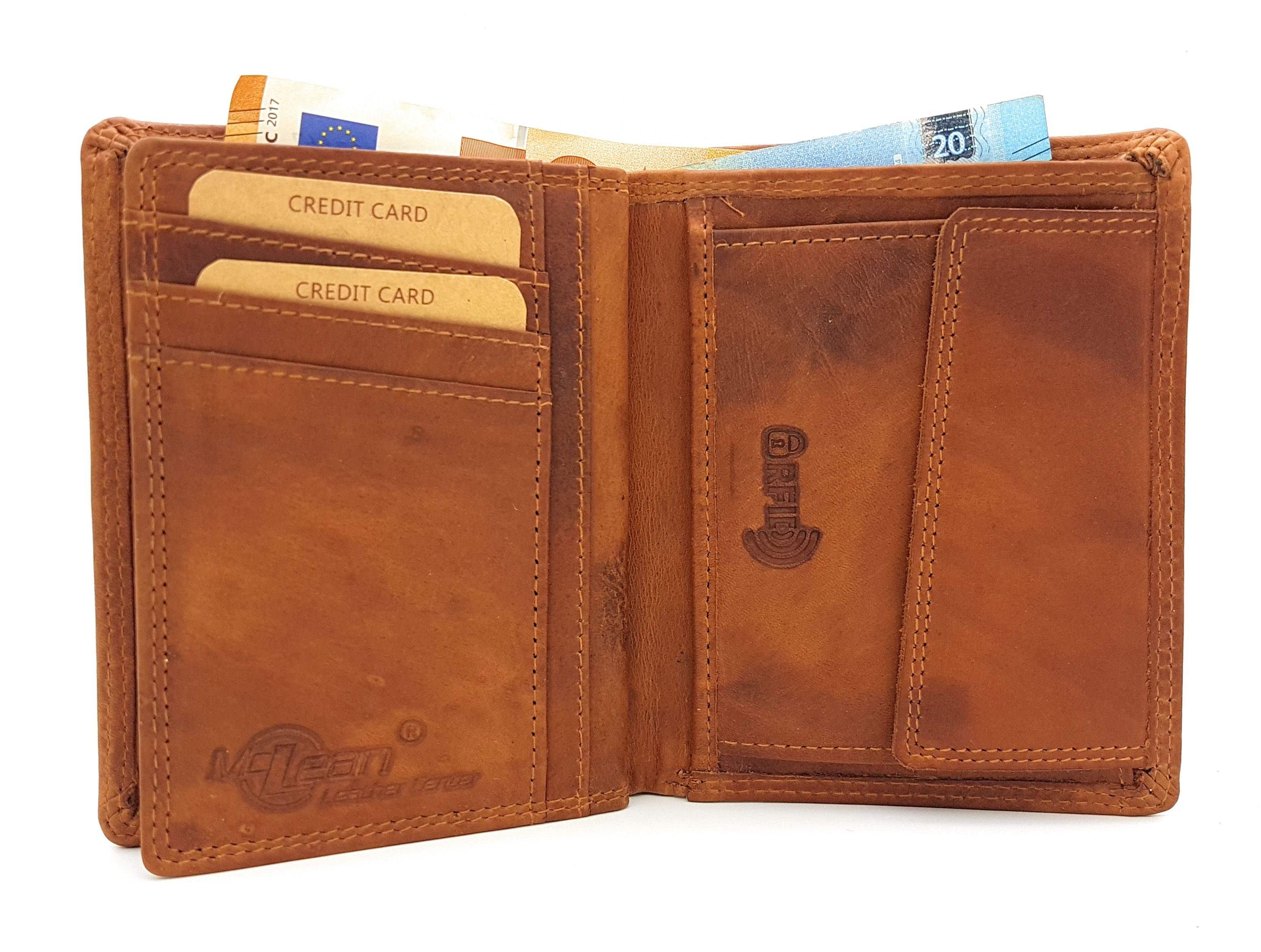 echt Leder Geldbörse Portemonnaie Geldbeutel RFID NFC Schutz Blocker antik braun