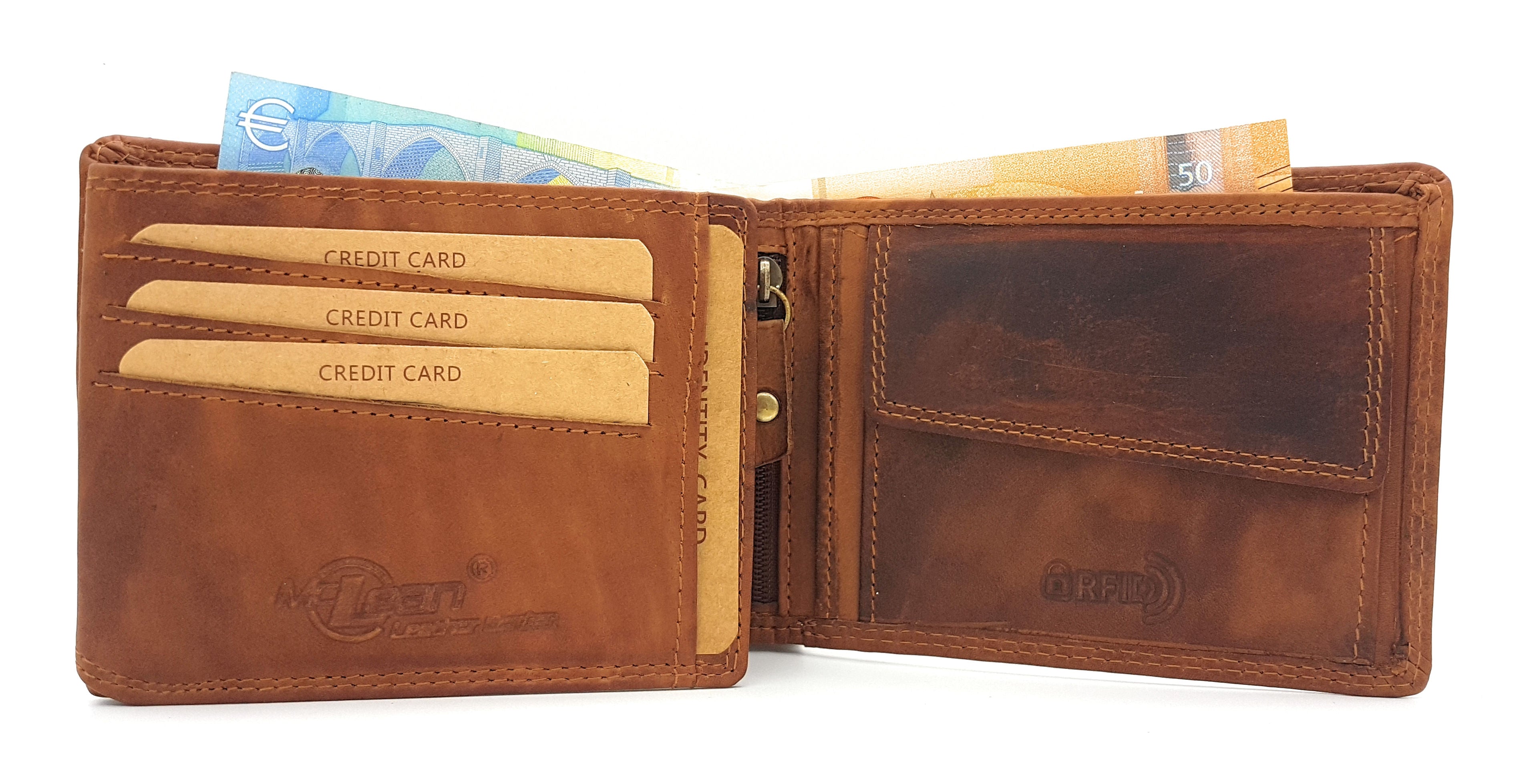 McLean echt Büffel Voll-Leder Geldbörse Portemonnaie Geldbeutel mit RFID NFC Schutz antik braun