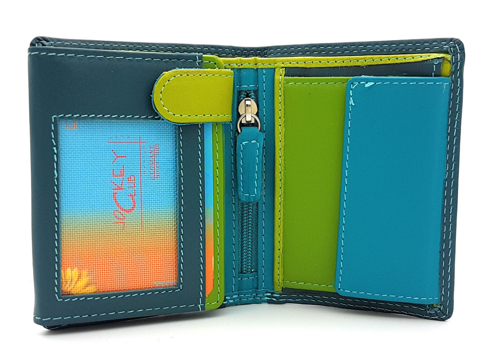 Jockey Club echt Leder Mini Damen Geldbörse Portemonnaie Rio bunt / petrol