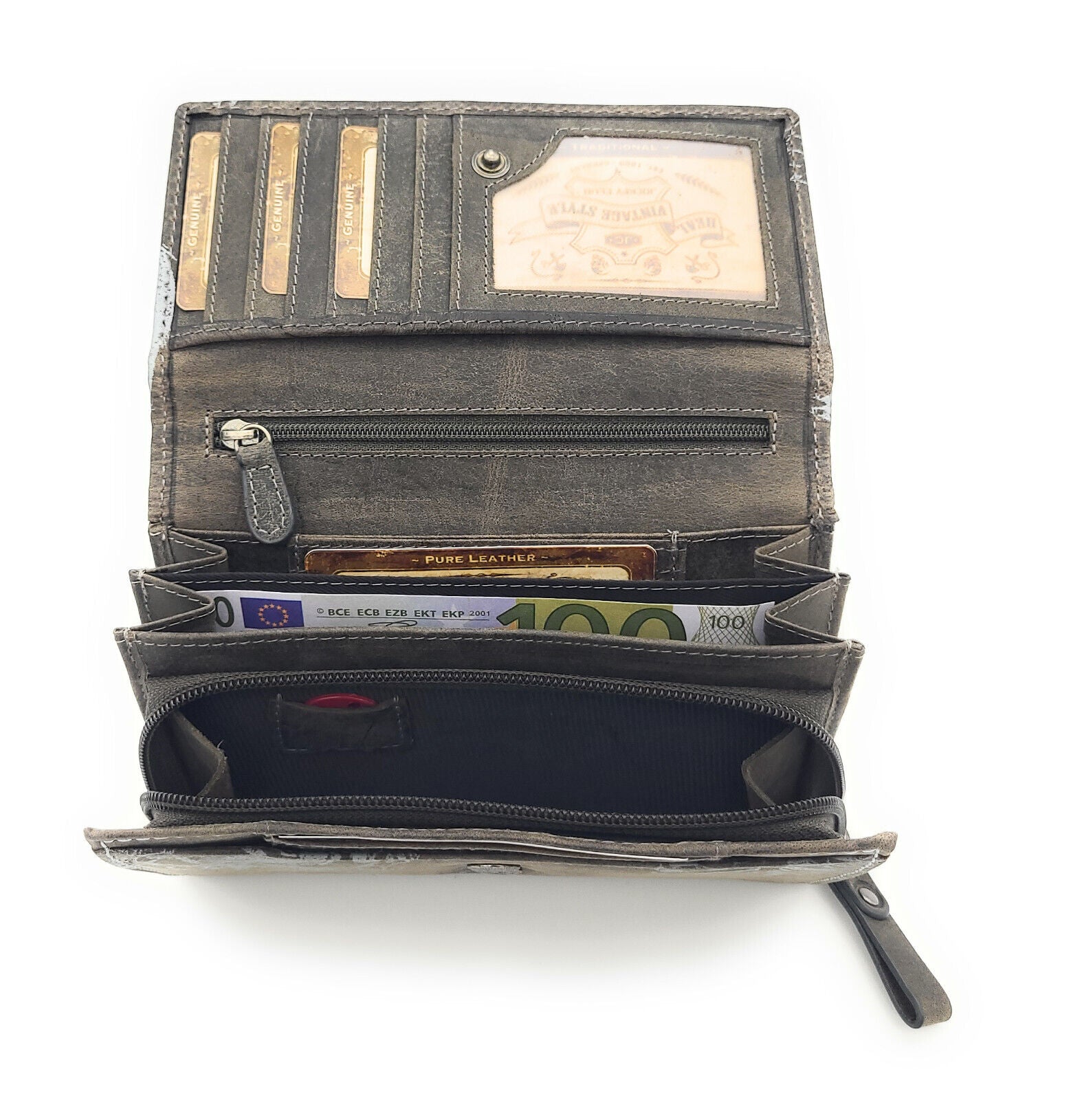 Jockey Club Geldbörse Büffelleder RFID-Schutz Totenkopf Design Grau