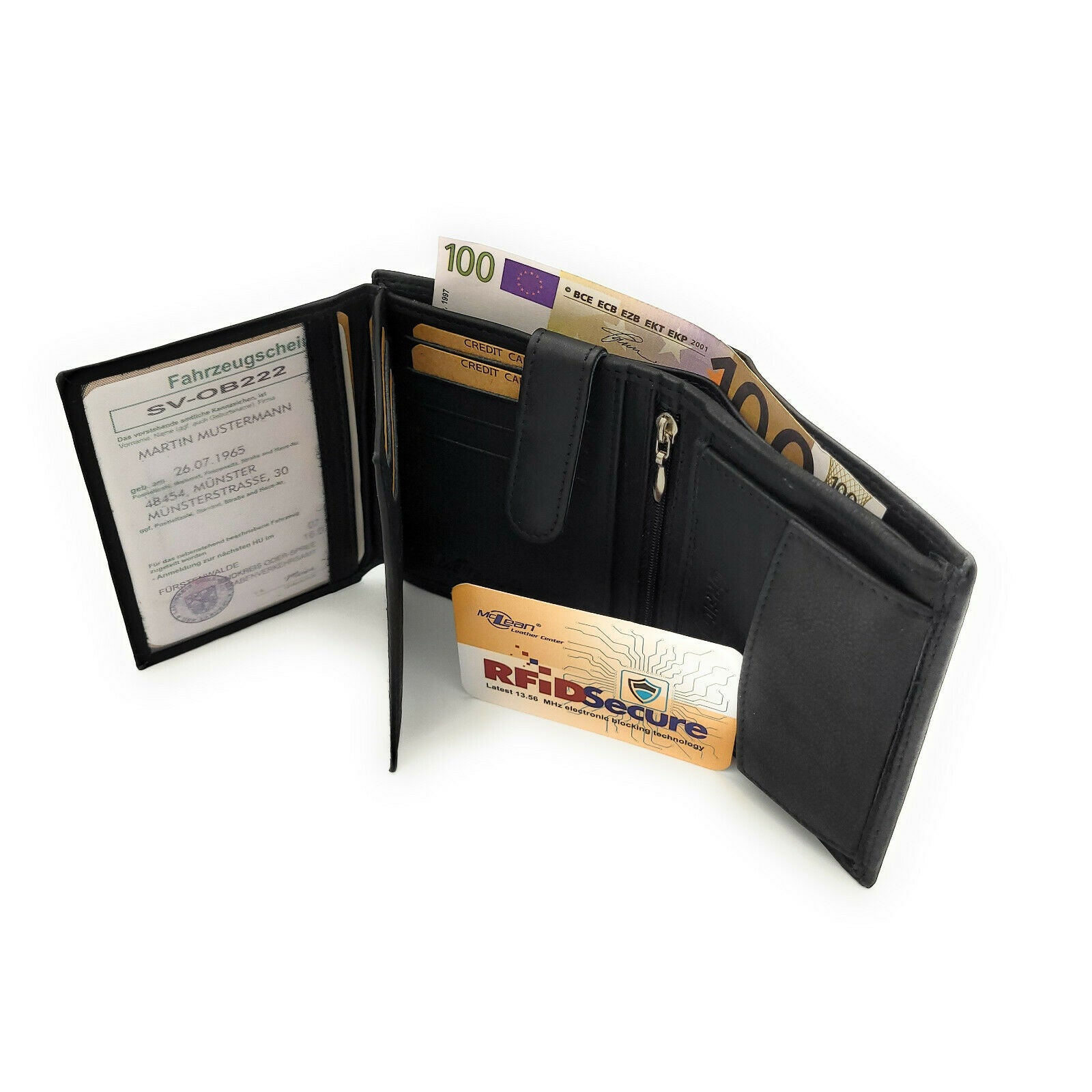 Jockey Club Basic echt Leder Geldbörse Portemonnaie Geldbeutel mit RFID NFC Schutz Rindleder schwarz