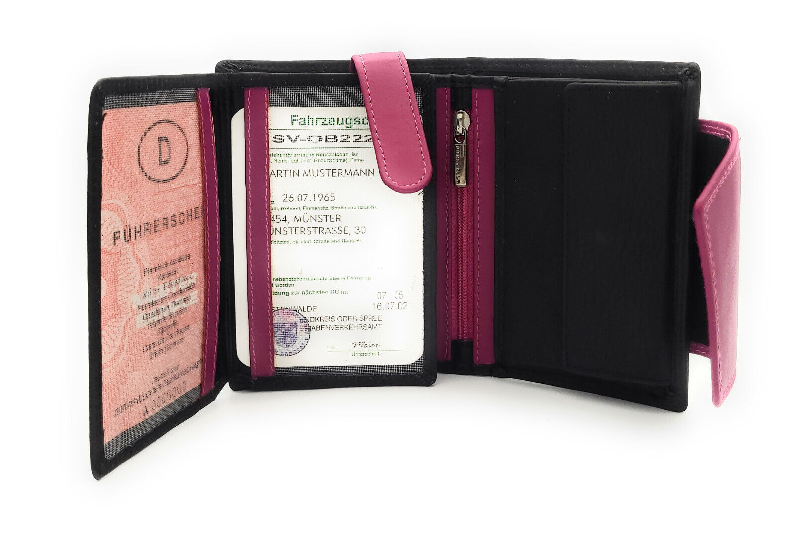 Jockey Club hochwertige Damen Geldbörse aus Echtleder mit RFID Schutz & Diagonalriegel – Handgefertigte Lederbörse mit vielen Fächern schwarz berry