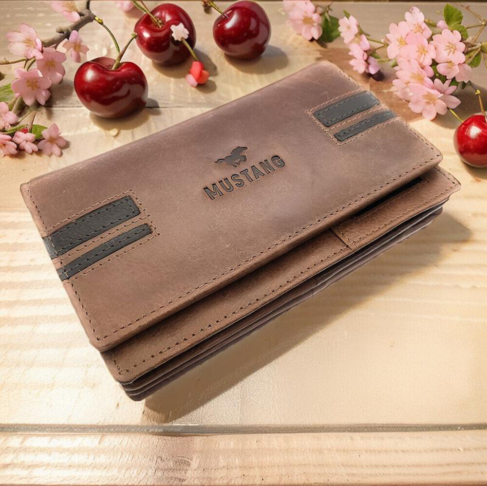 Mustang echt Leder Damen Geldbörse Portemonnaie mit RFID Schutz auch für Linkshänder