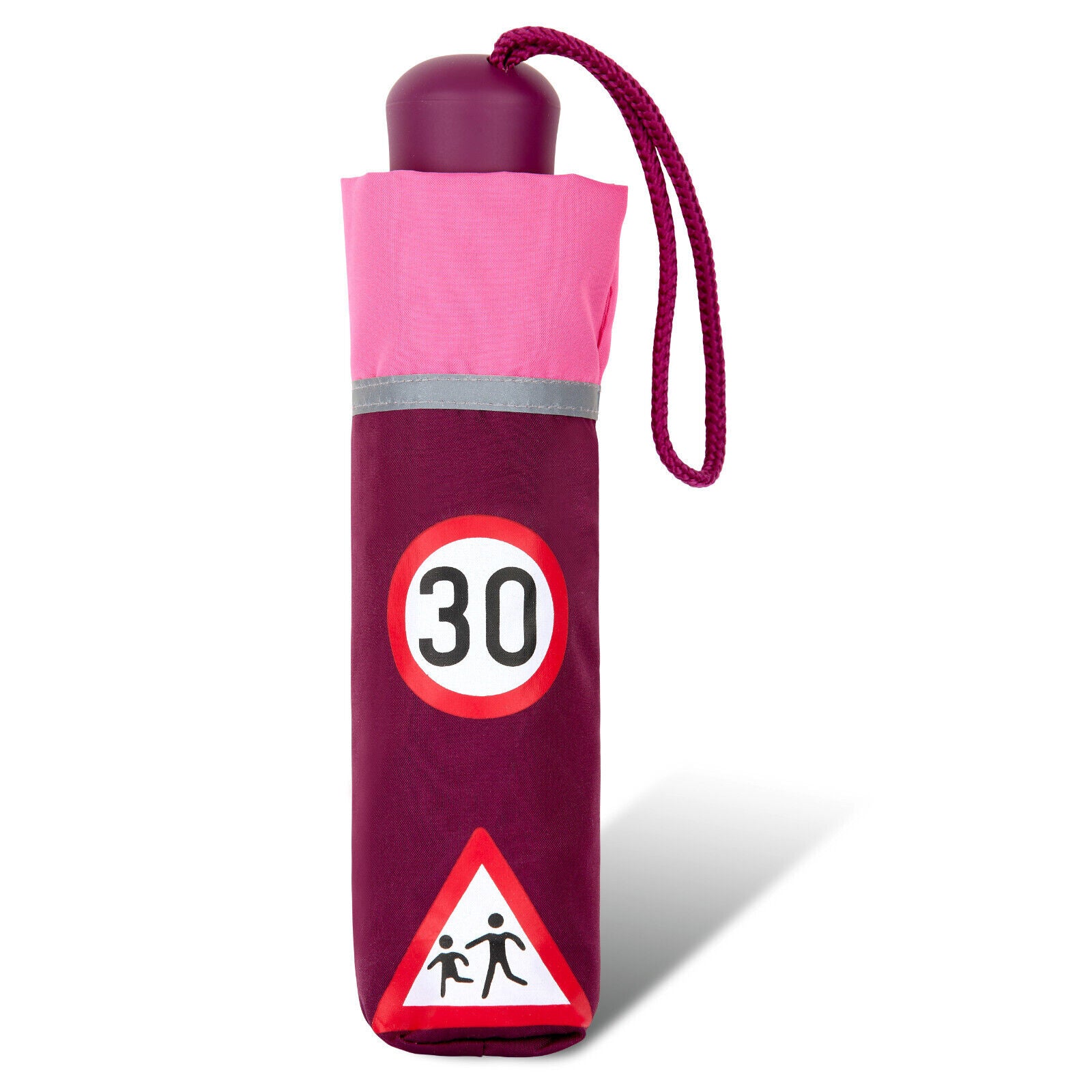 Kinder Regenschirm mit Reflektionsstreifen extra leicht stabil reflektierend rosa pink