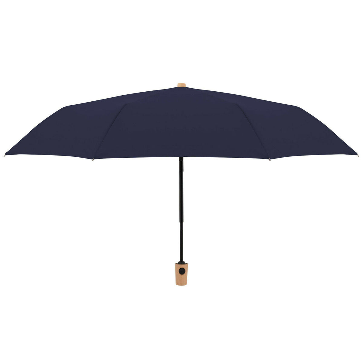 doppler nachhaltiger Regenschirm Nature Taschenschirm sturmsicher bis  100km/h recyceltes Polyester Holzgriff deep blue