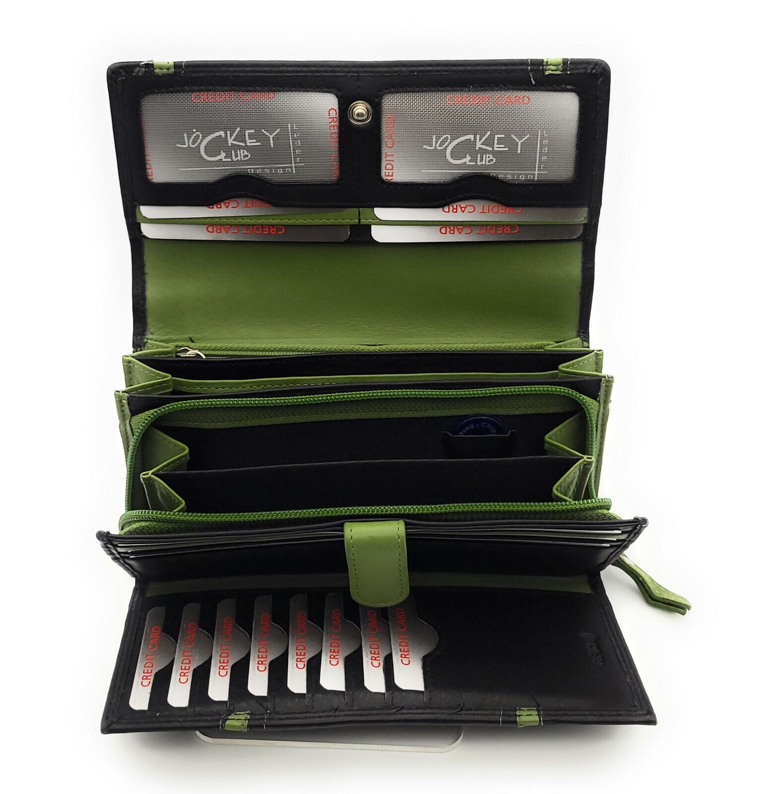 Jockey Club XL echt Leder Damen Geldbörse Portemonnaie 16 Kartenfächer mit RFID Schutz grün