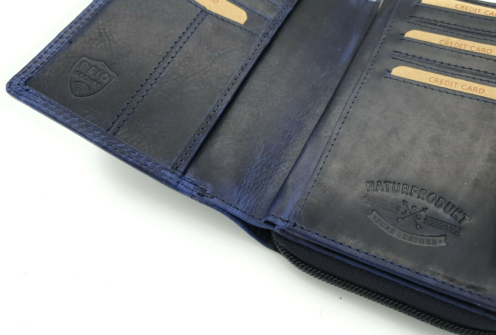 Jockey Club echt Leder Geldbörse Portemonnaie Geldbeutel Sauvage mit RFID Schutz Schmetterling blau