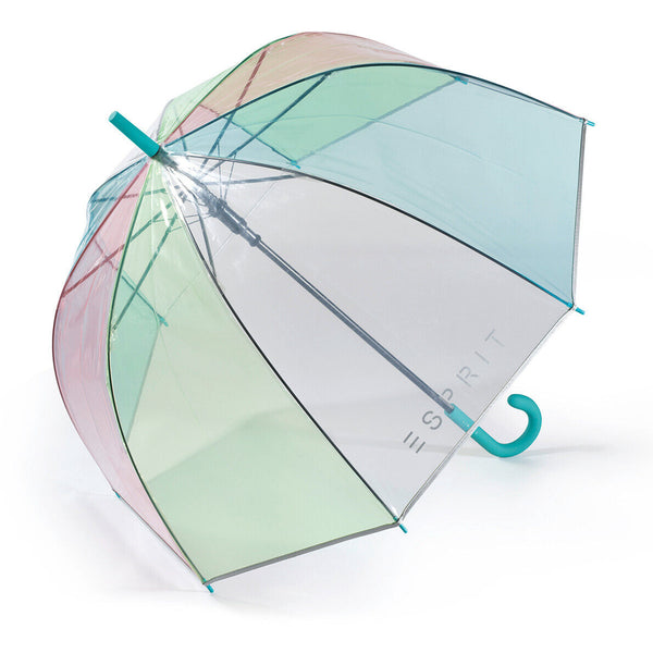 Esprit Automatik Regenschirm Glockenschirm durchsichtig transparent rainbow blau
