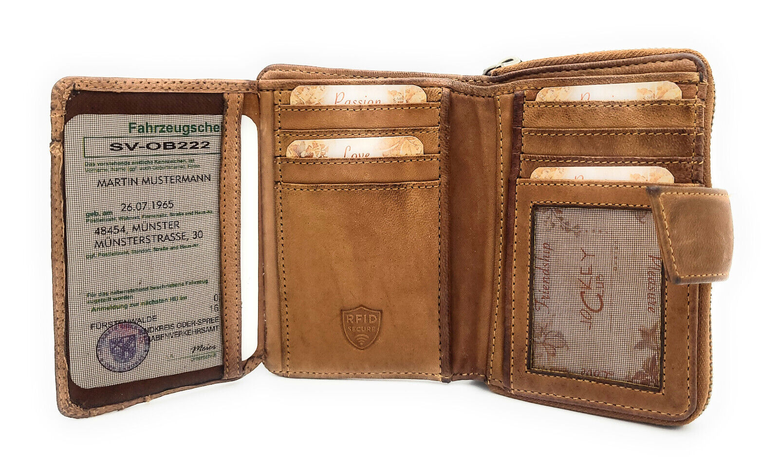 Jockey Club echt Leder Geldbörse Portemonnaie Vintage Style Shabby Chic Used Look mit RFID Schutz braun