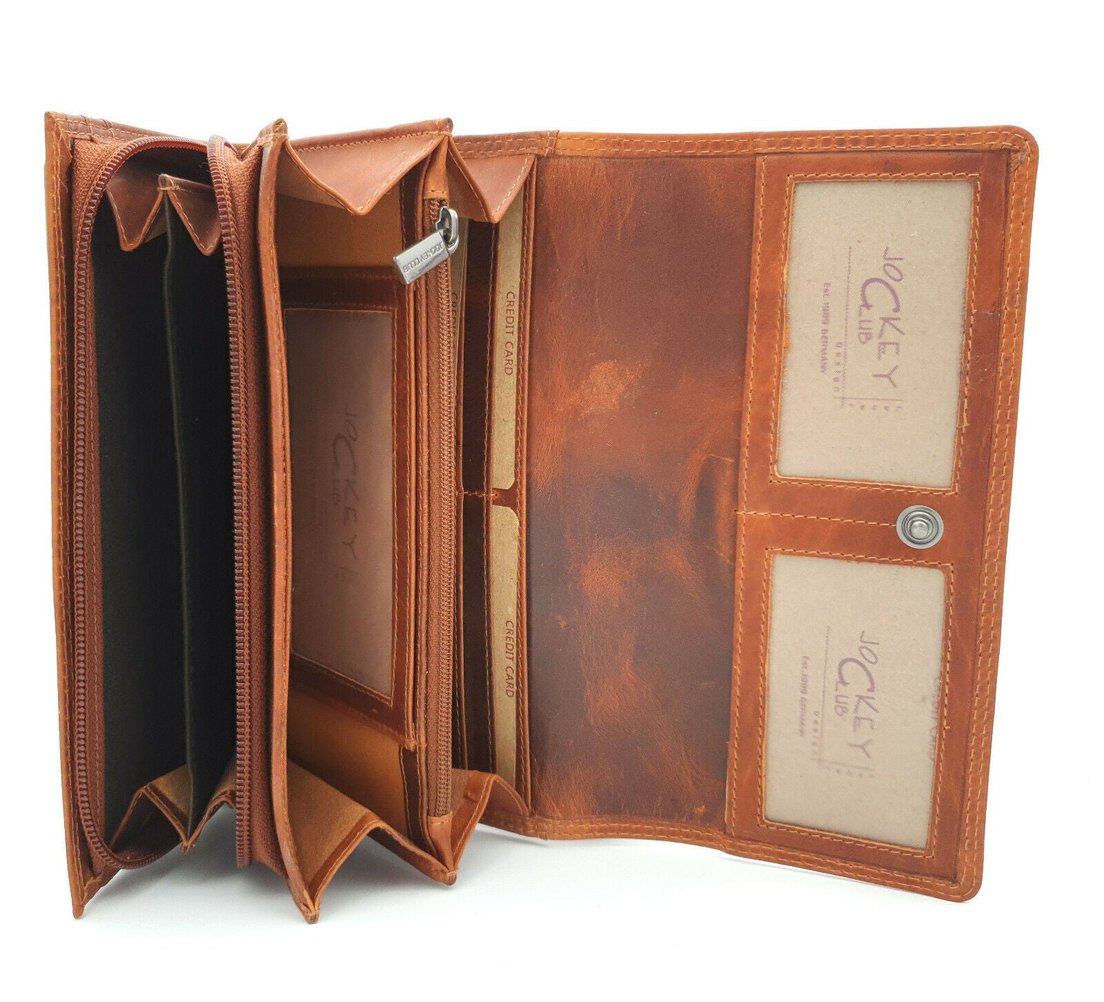 Jockey Club echt Leder Geldbörse Portemonnaie Geldbeutel Sauvage mit RFID Schutz Schmetterling cognac braun