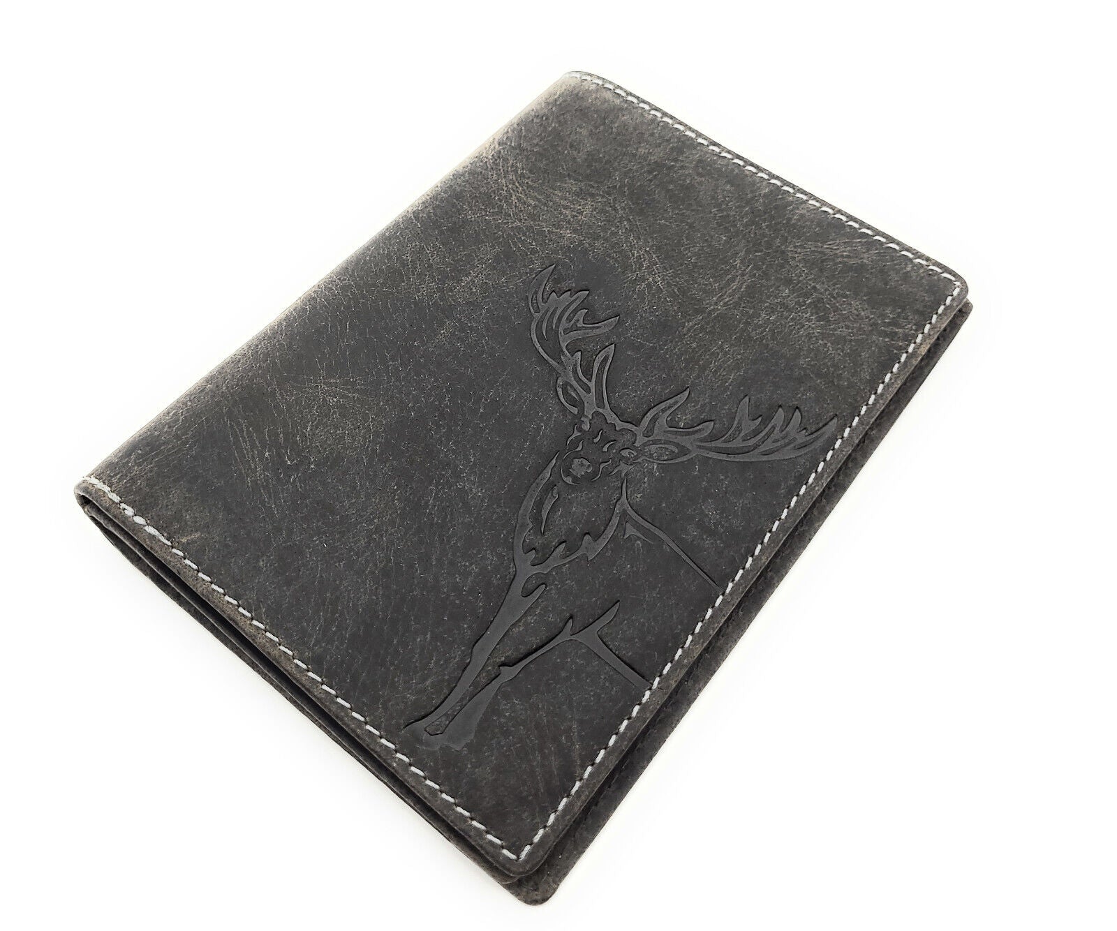 Jockey Club echt Leder Passhülle Etui Hülle Dokumenten Mappe Hunterleder Hirsch quattro grau