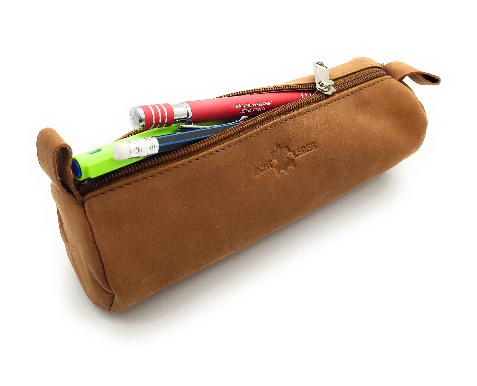 Lemasi echt Leder Schlamperrolle Federmäppchen Stifteetui Faulenzerrolle leer braun