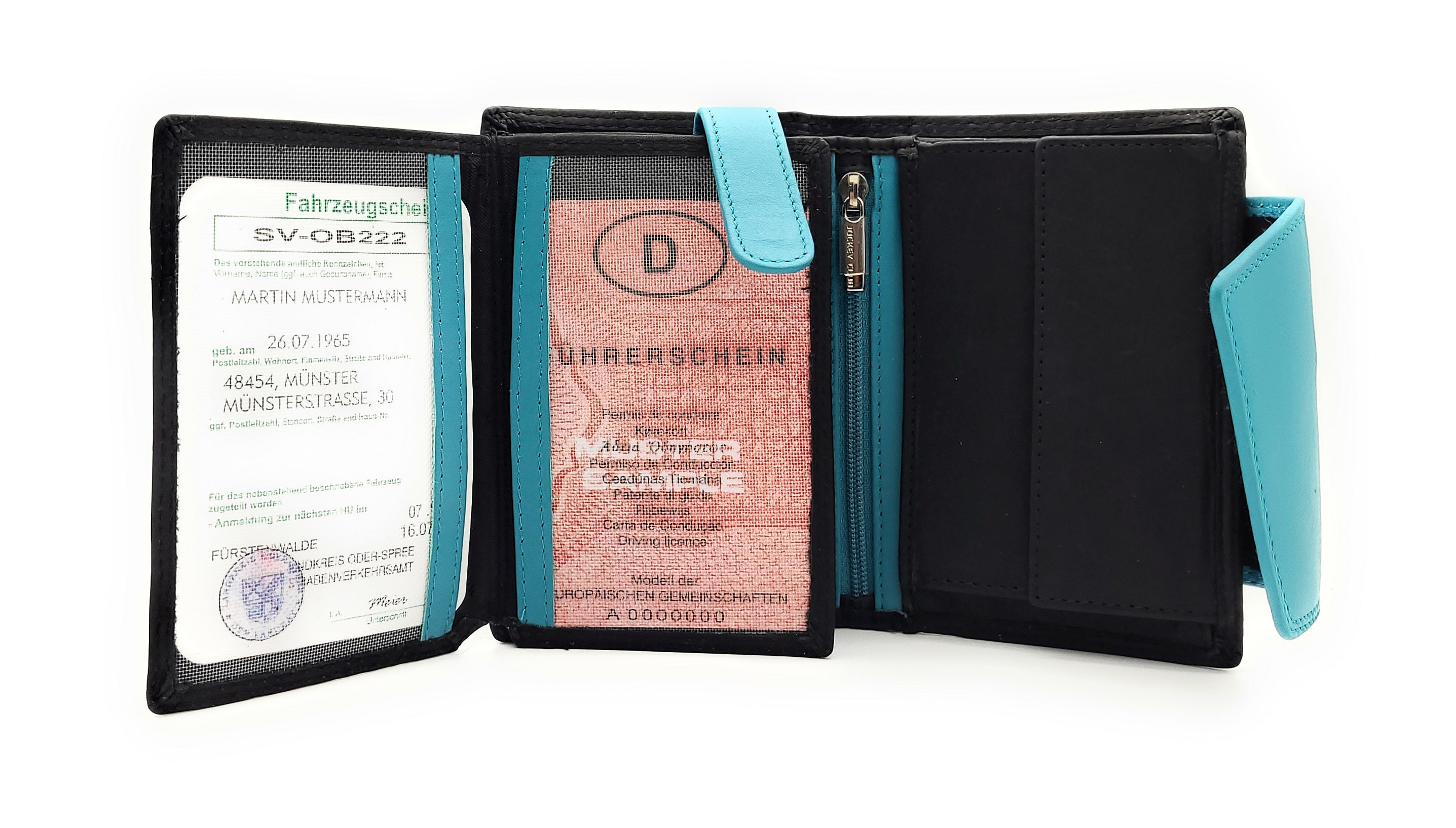 Jockey Club hochwertige Damen Geldbörse aus Echtleder mit RFID Schutz & Diagonalriegel – Handgefertigte Lederbörse mit vielen Fächern schwarz blau